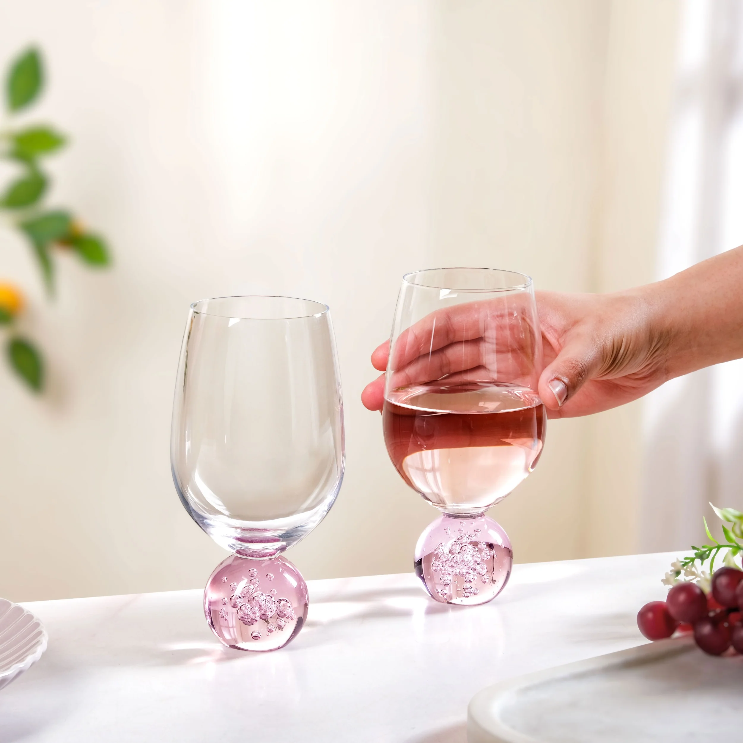 Sphere Wine Glass Set Of 2 400ml Pink - Image 3
