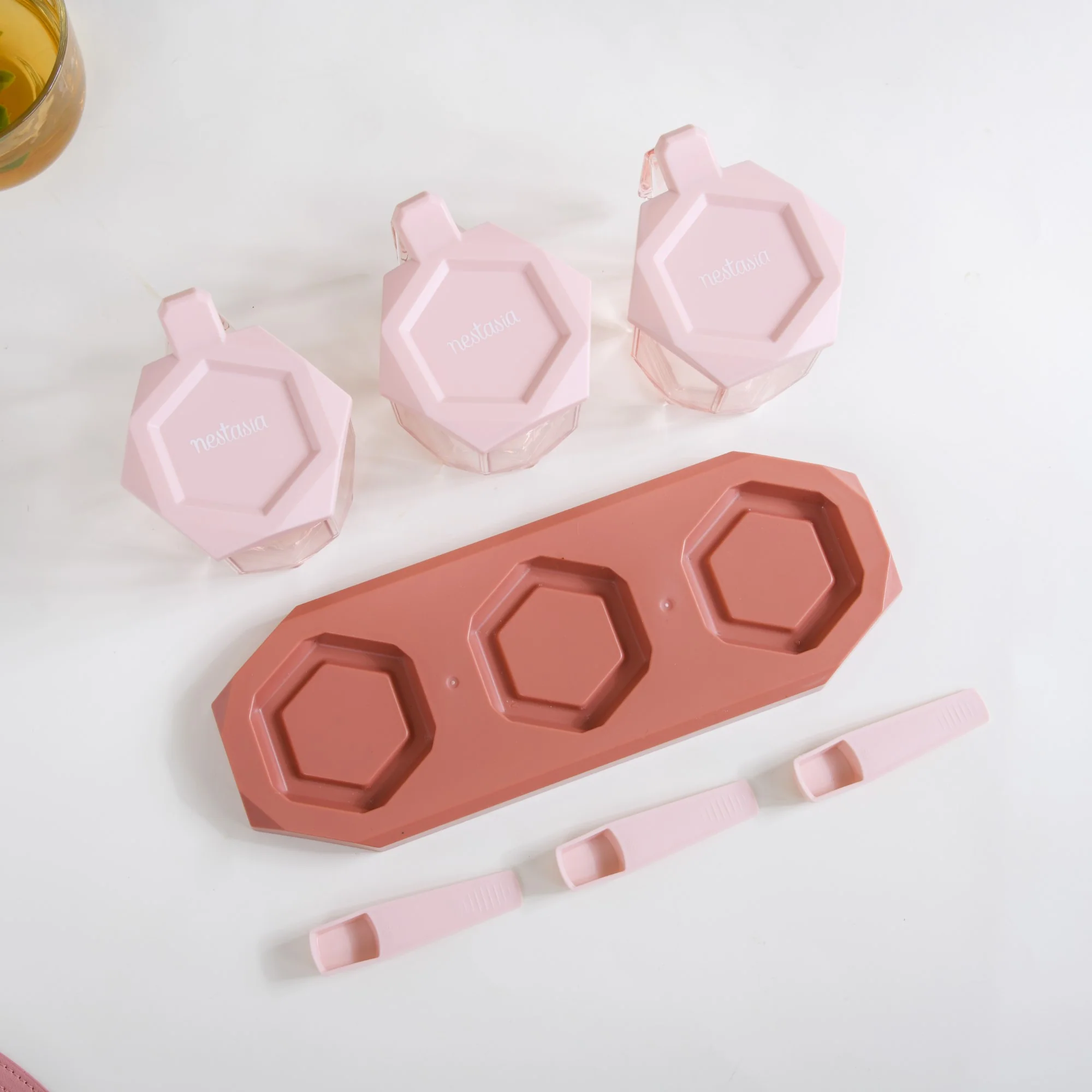 Spice Containers With Spoons Set Of 3 Pink - Image 20