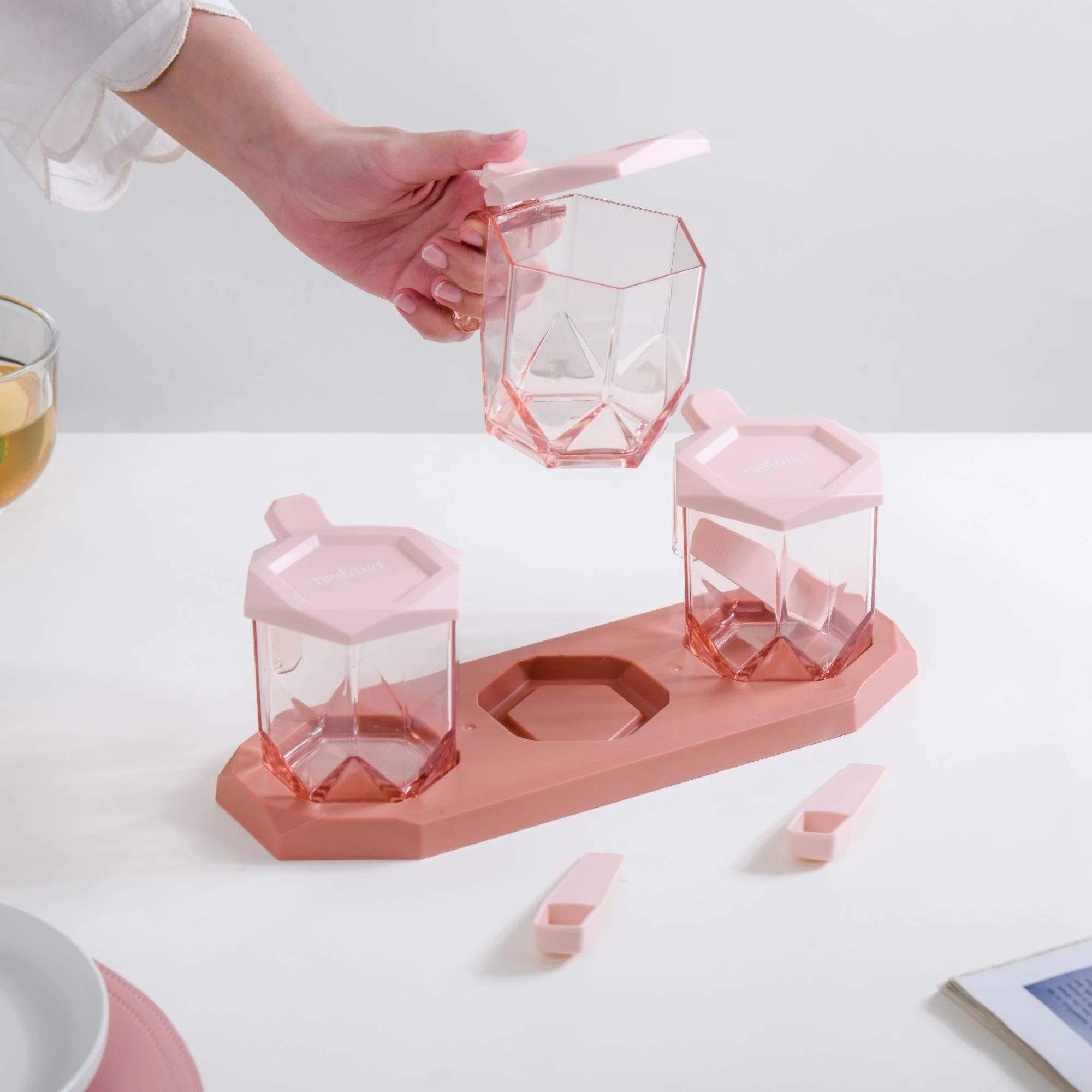 Spice Containers With Spoons Set Of 3 Pink - Image 3