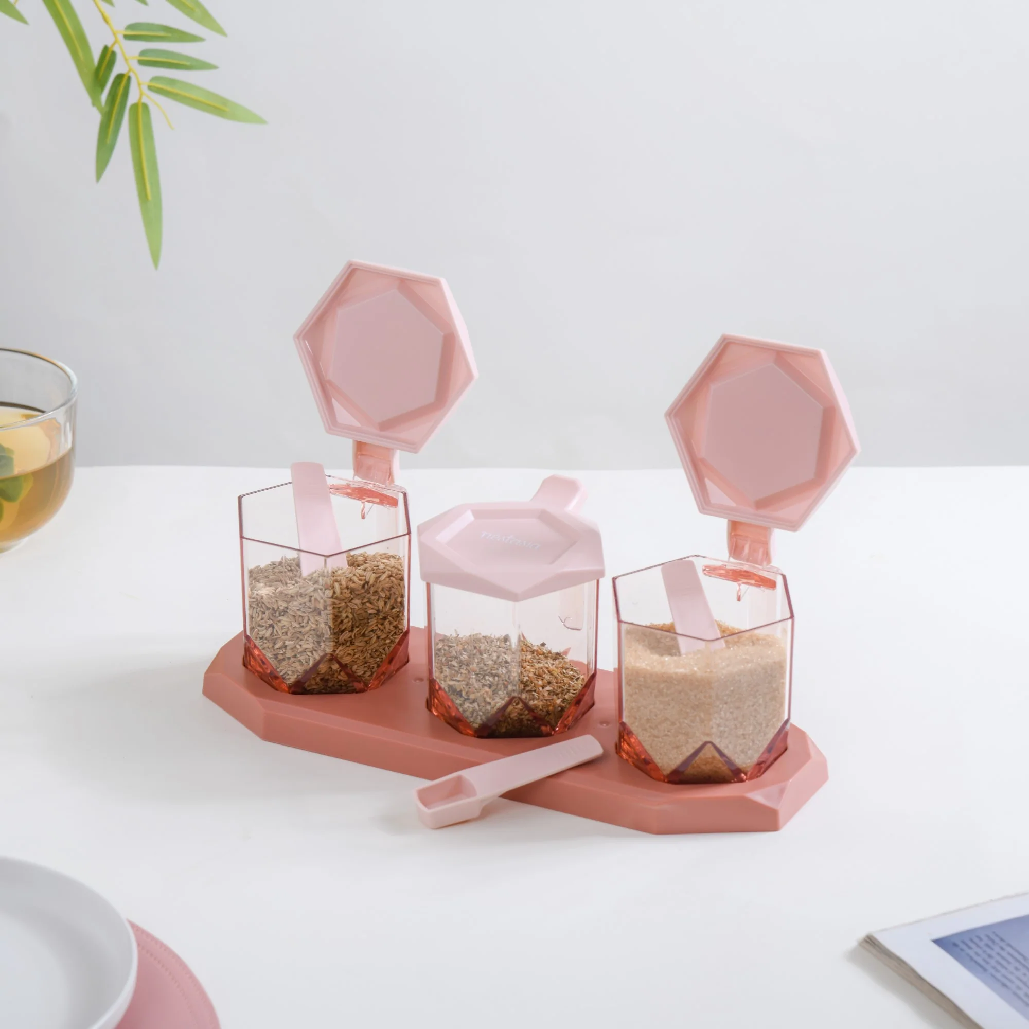 Spice Containers With Spoons Set Of 3 Pink - Image 8