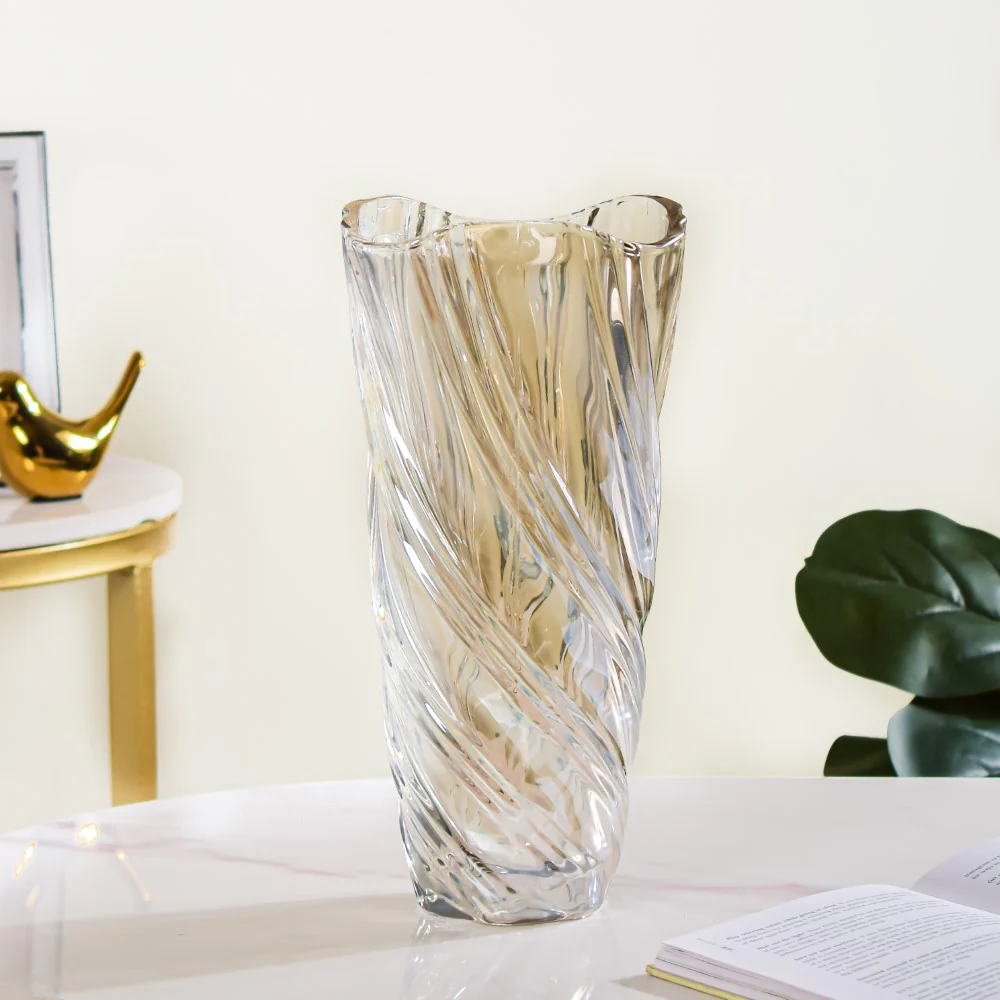 Spiral Winds Glass Flower Vase Amber Large 11 Inch - Image 5