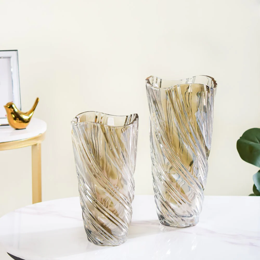 Spiral Winds Glass Flower Vase Amber Large 11 Inch - Image 6