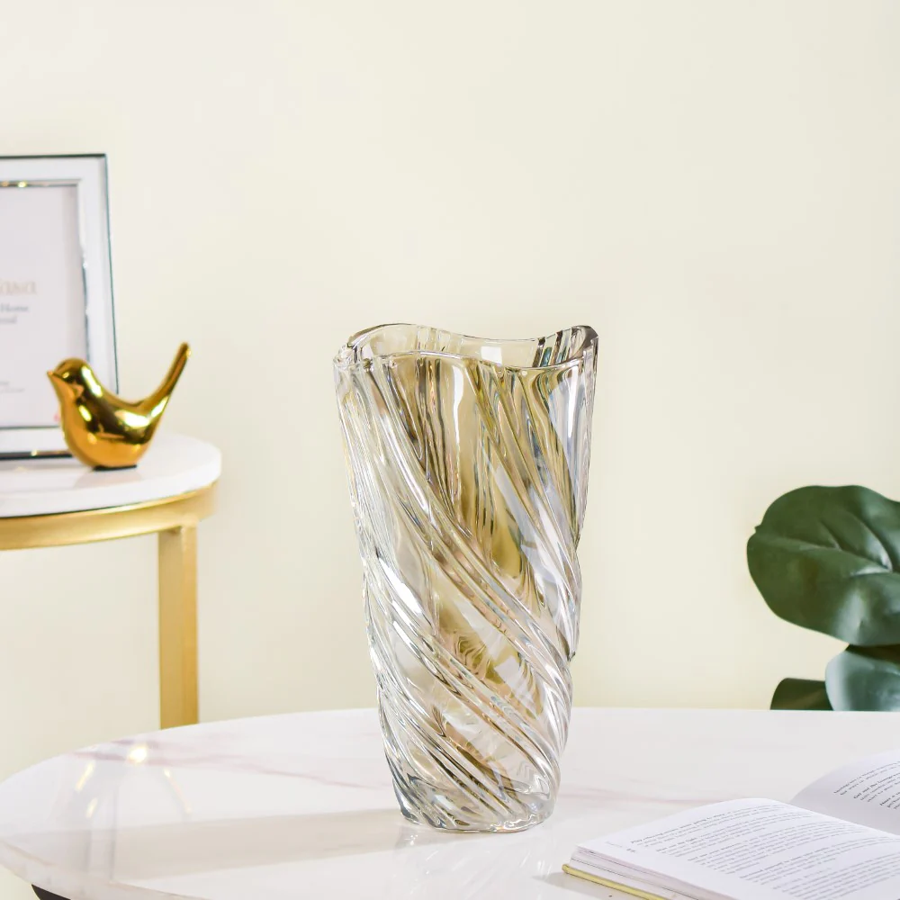Spiral Winds Glass Flower Vase Amber Small 9 Inch - Image 3