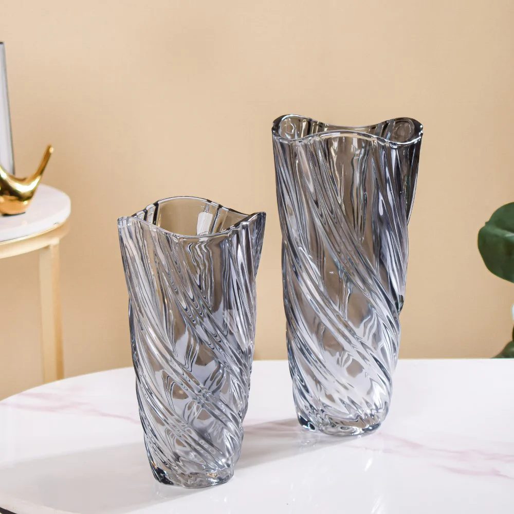 Spiral Winds Glass Flower Vase Grey Large 11 Inch - Image 6
