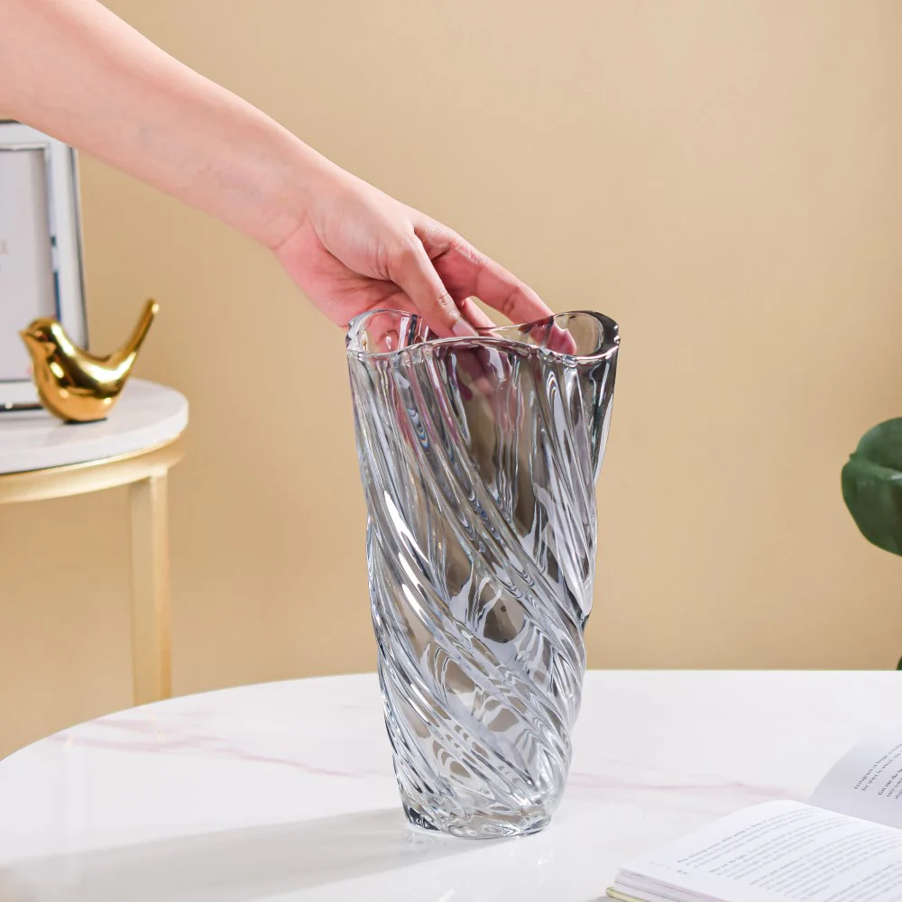 Spiral Winds Glass Flower Vase Grey Small 9 Inch - Image 2