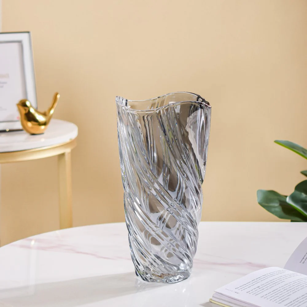 Spiral Winds Glass Flower Vase Grey Small 9 Inch - Image 3