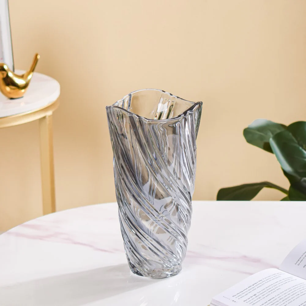 Spiral Winds Glass Flower Vase Grey Small 9 Inch - Image 6
