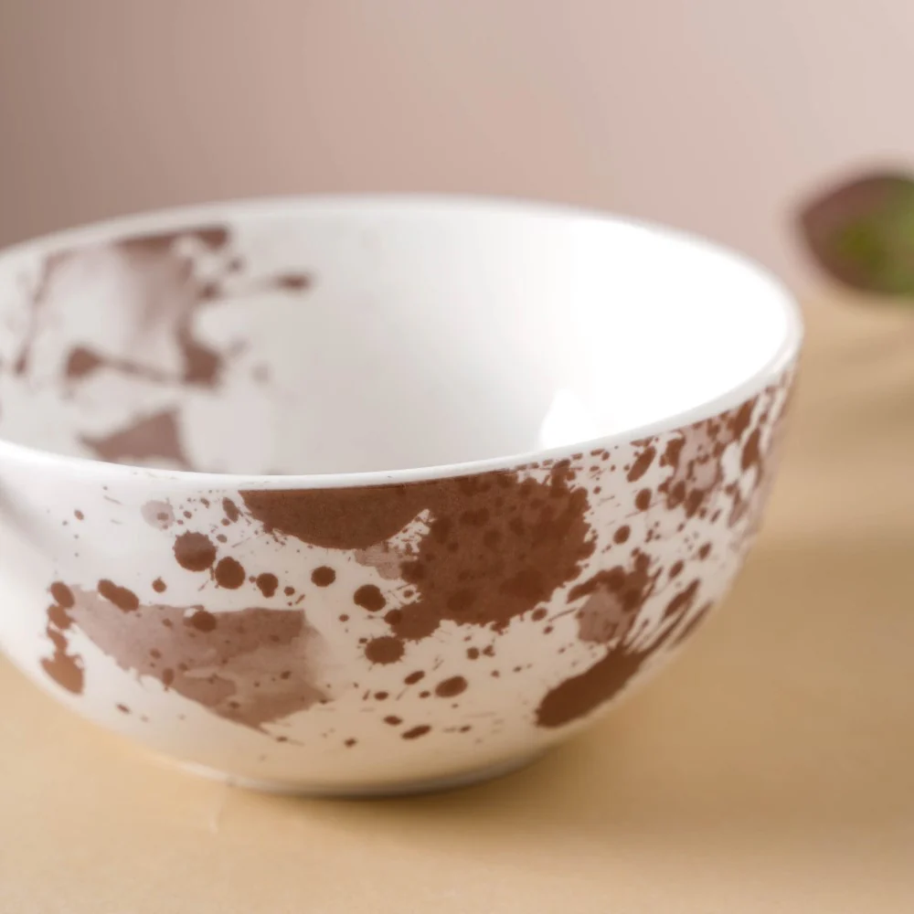 Splash Patterned Ceramic Bowl With Handle Brown - Image 11