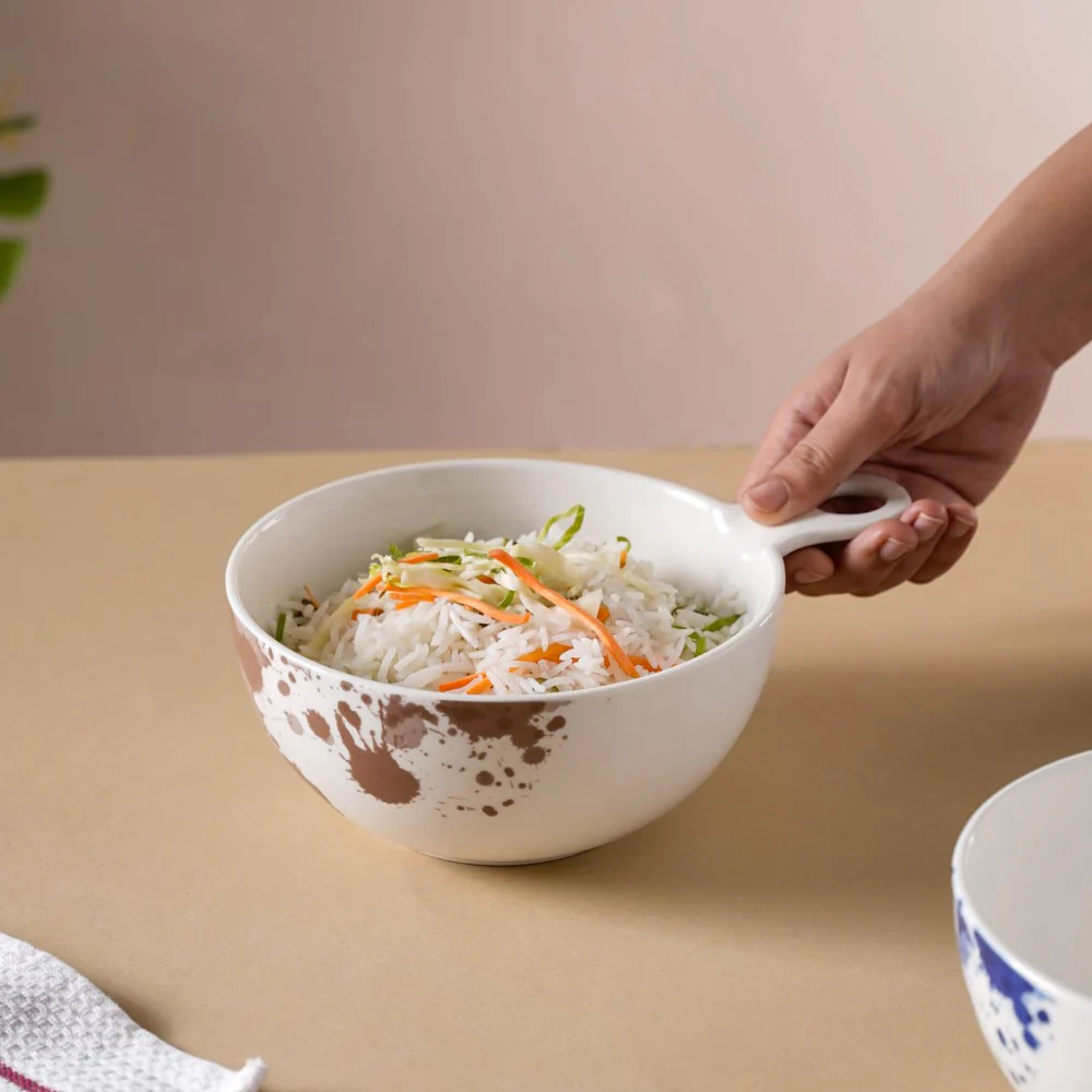 Splash Patterned Ceramic Bowl With Handle Brown - Image 2