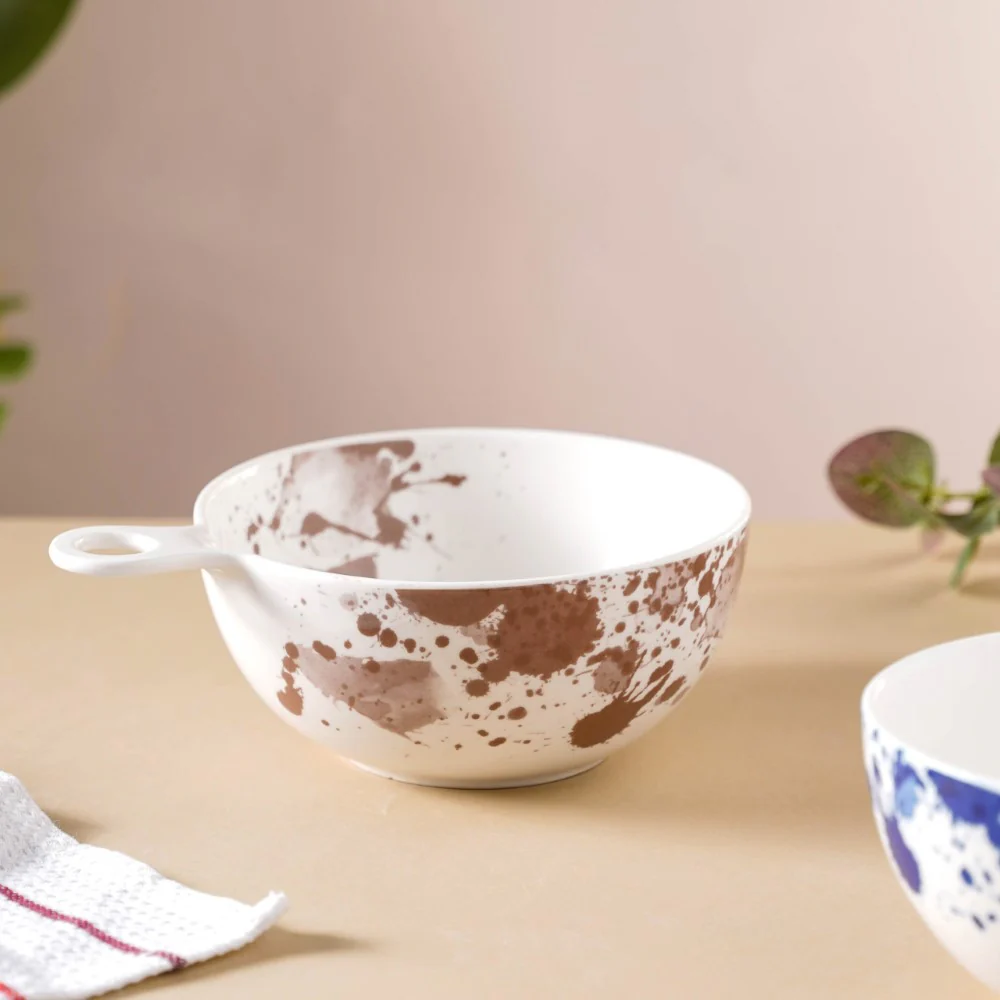 Splash Patterned Ceramic Bowl With Handle Brown - Image 6
