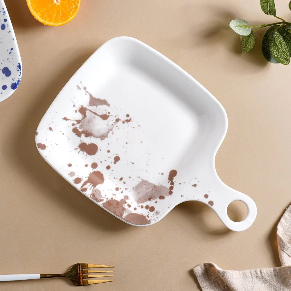 Splash Patterned Snack Plate With Handle Brown 11 Inch - Image 6