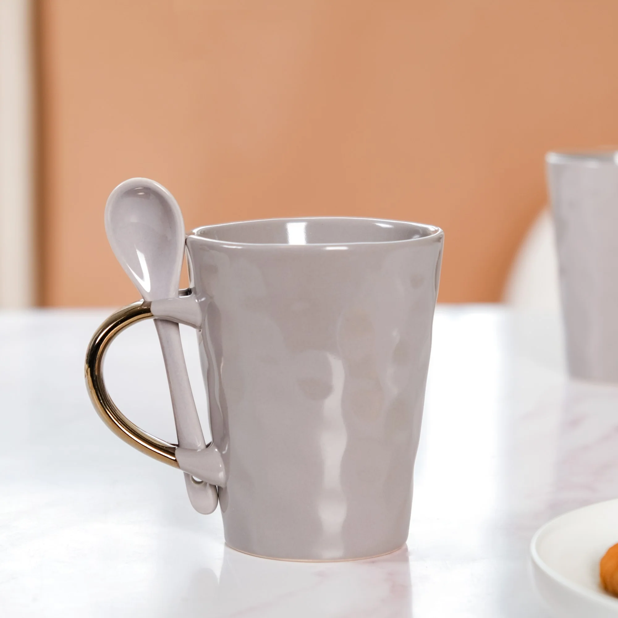 Spoon Holder Coffee Mug Set Of 6 With Spoons Grey 350ml - Image 3