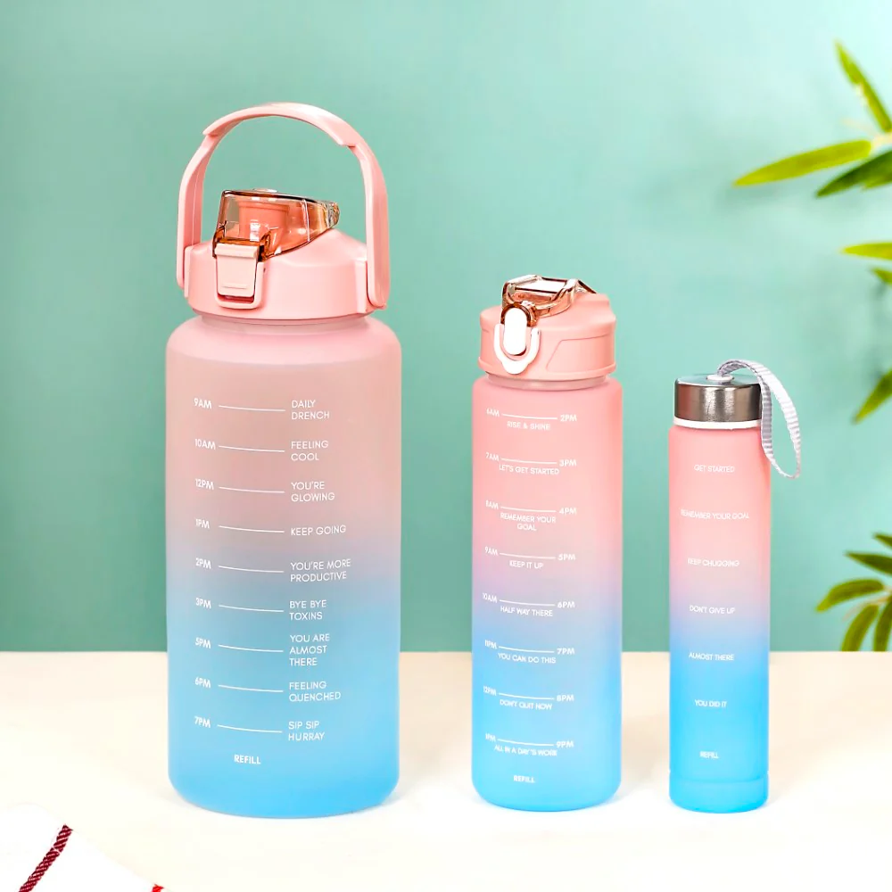 Sporty Motivational Water Bottles Set Of 3 Pink Blue - Image 12