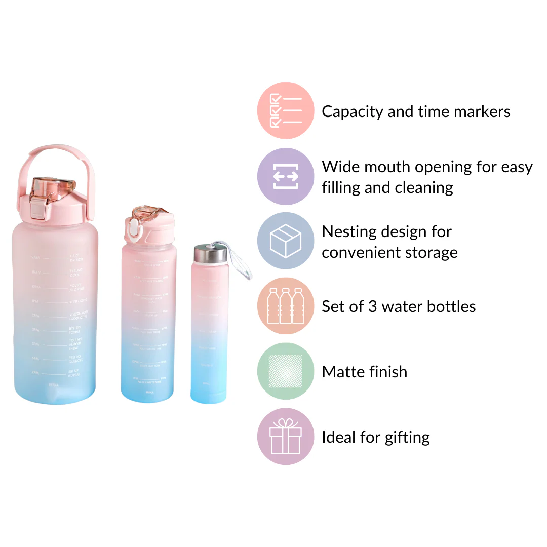 Sporty Motivational Water Bottles Set Of 3 Pink Blue - Image 7