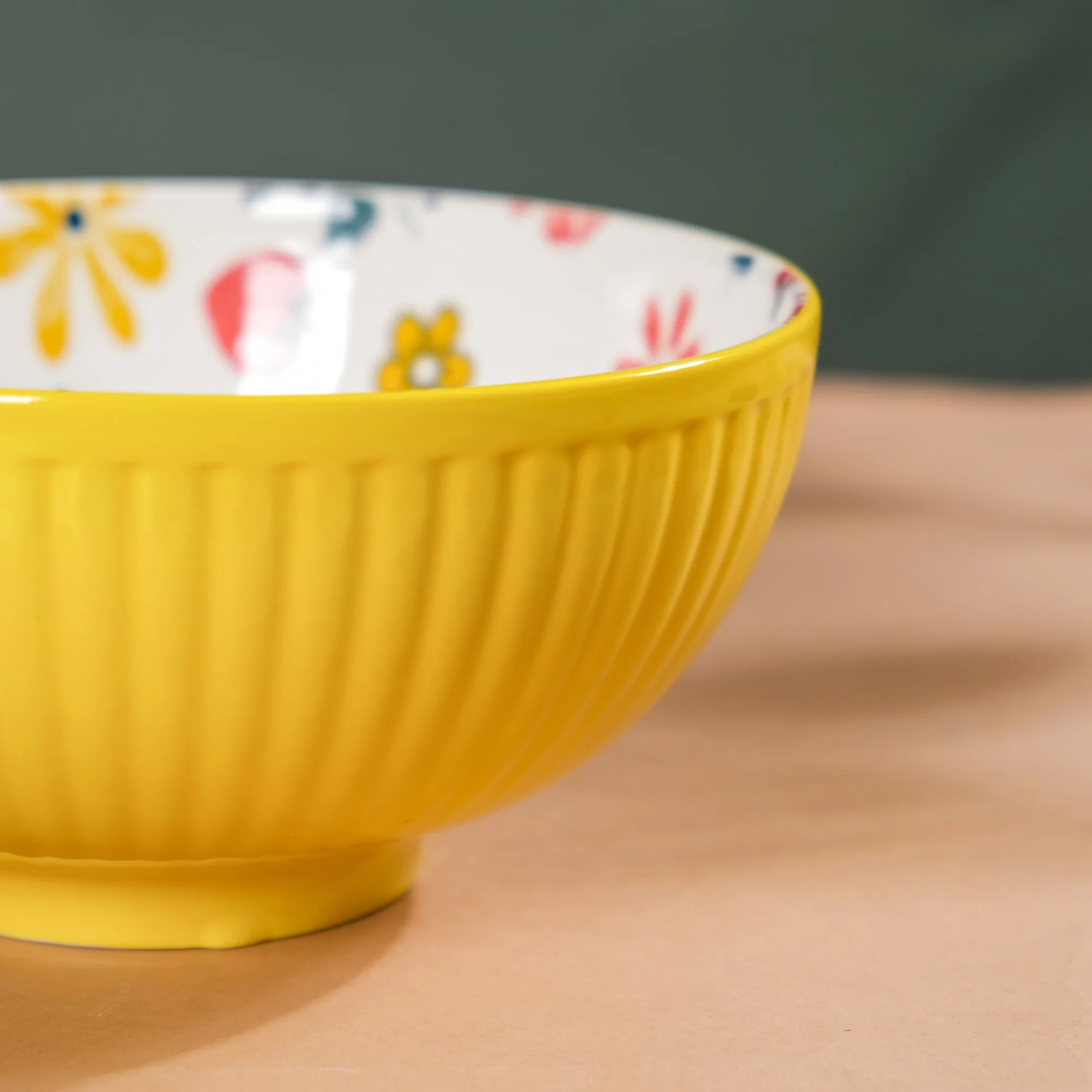 Spring Floral Ceramic Ribbed Serving Bowl 8 Inch - Image 3