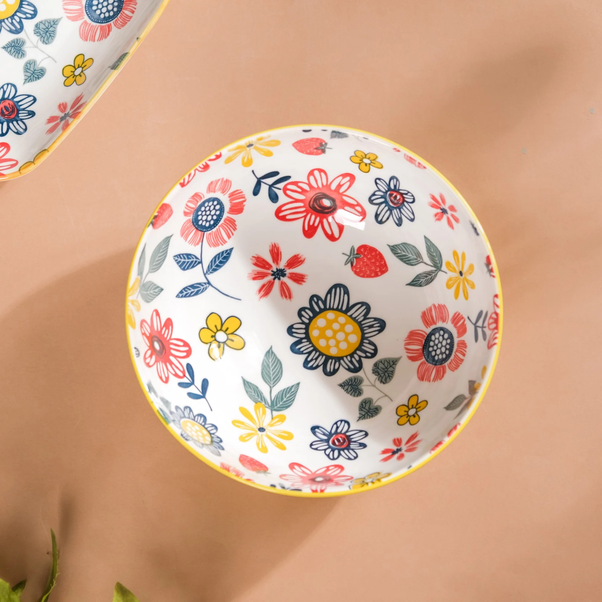 Spring Floral Ceramic Ribbed Serving Bowl 8 Inch - Image 6