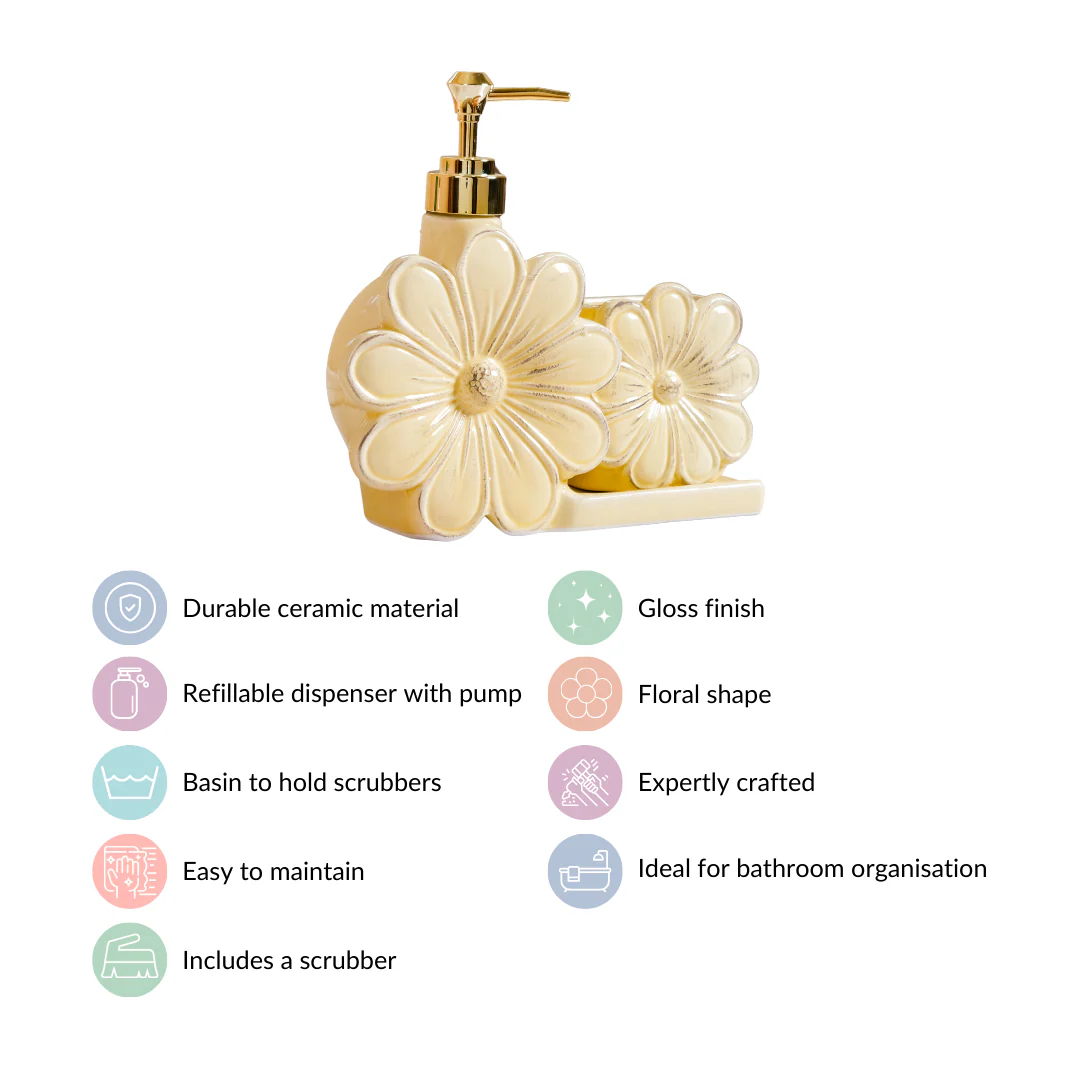 Spring Flower Liquid Dispenser With Holder Yellow - Image 8