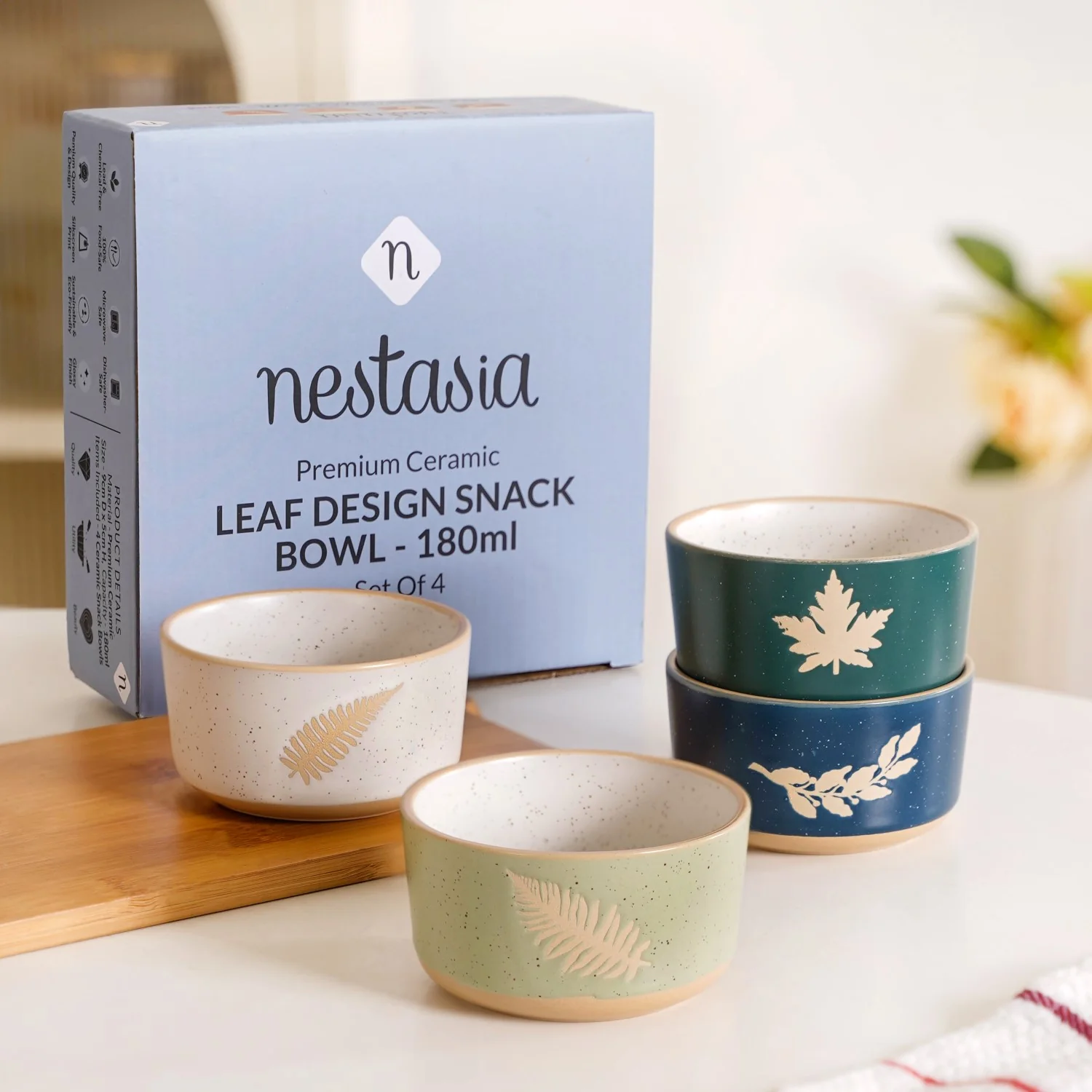 Spring Leaf Ceramic Snack Bowl Set Of 4 180ml - Image 12