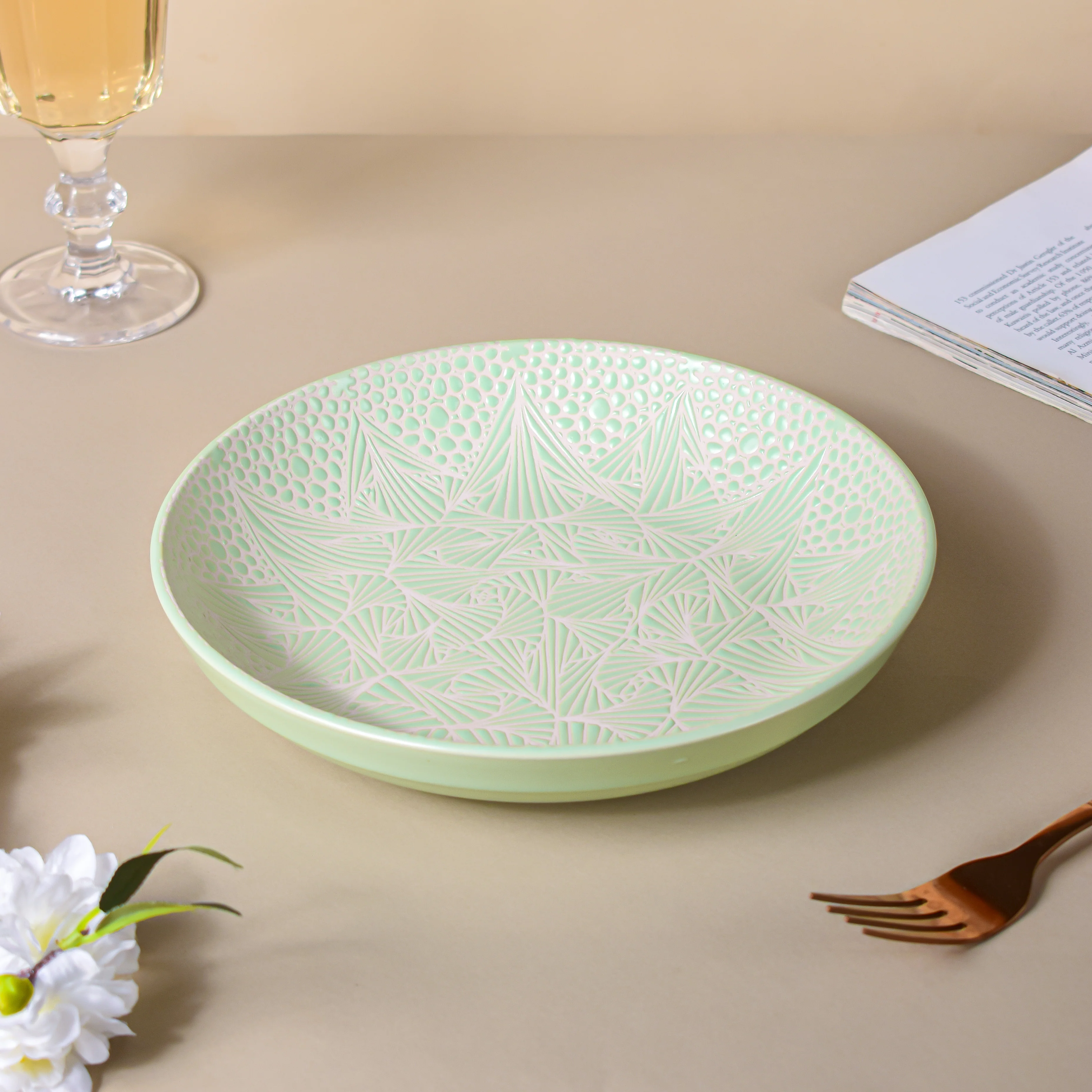 Springfield Green Textured Pasta Plate 8 Inch
