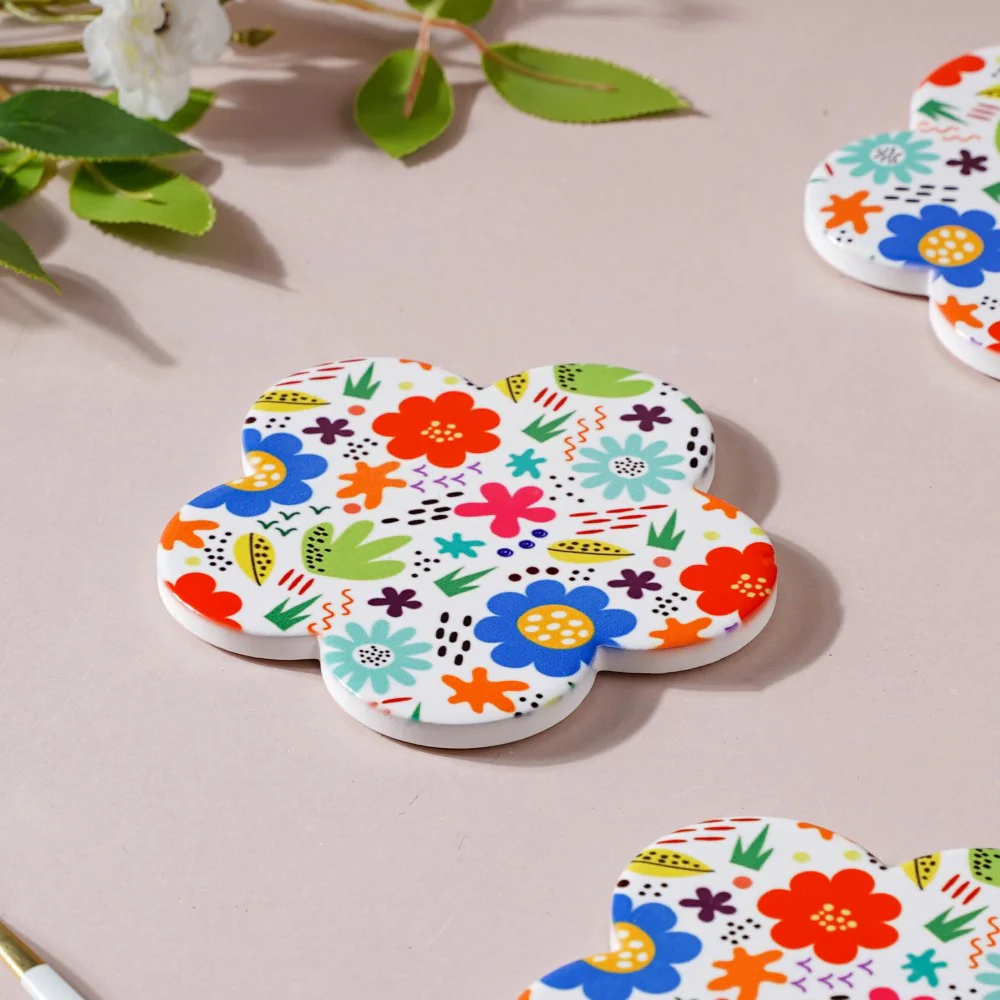 Springy Zest Flower Ceramic Coaster Set Of 4 - Image 10