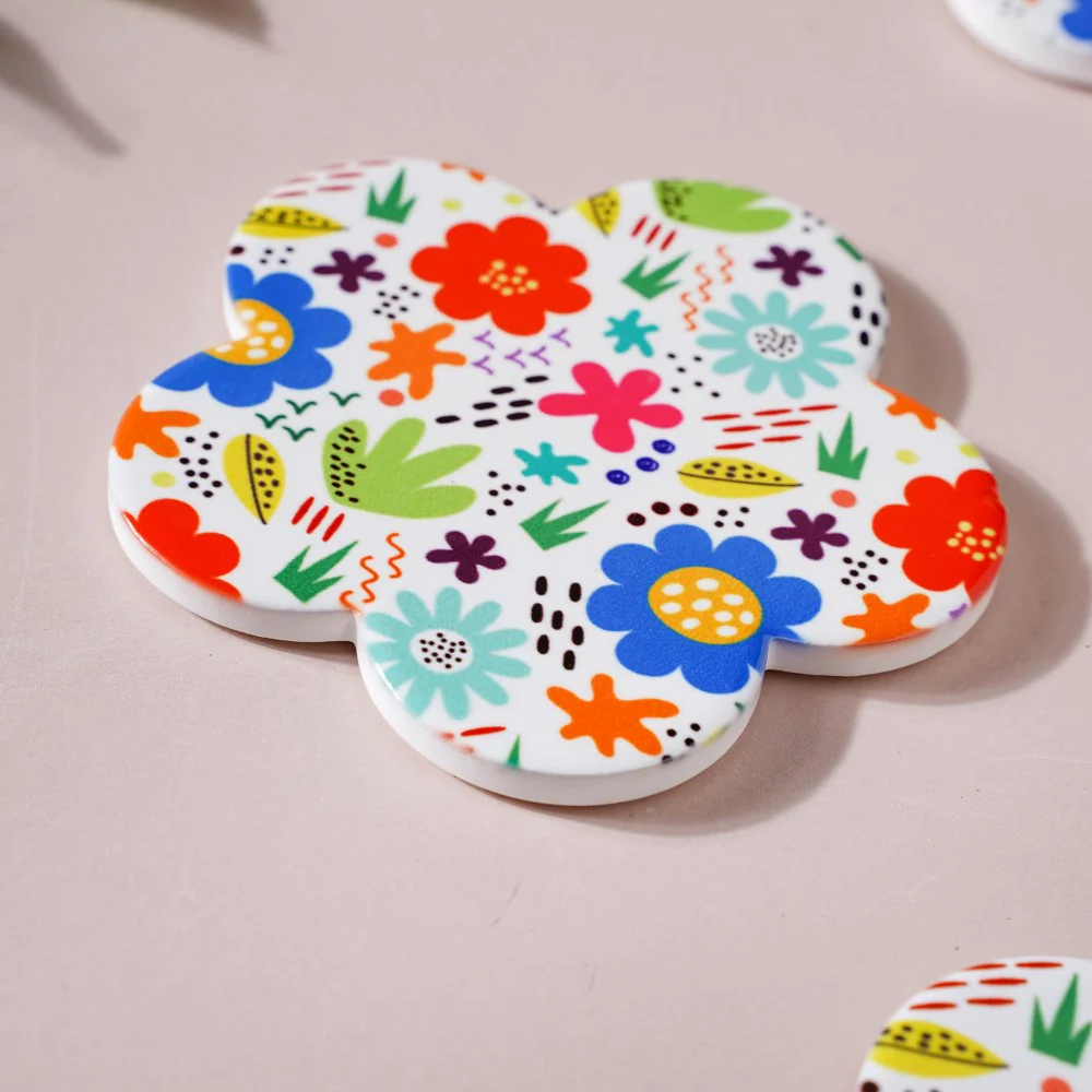 Springy Zest Flower Ceramic Coaster Set Of 4 - Image 5