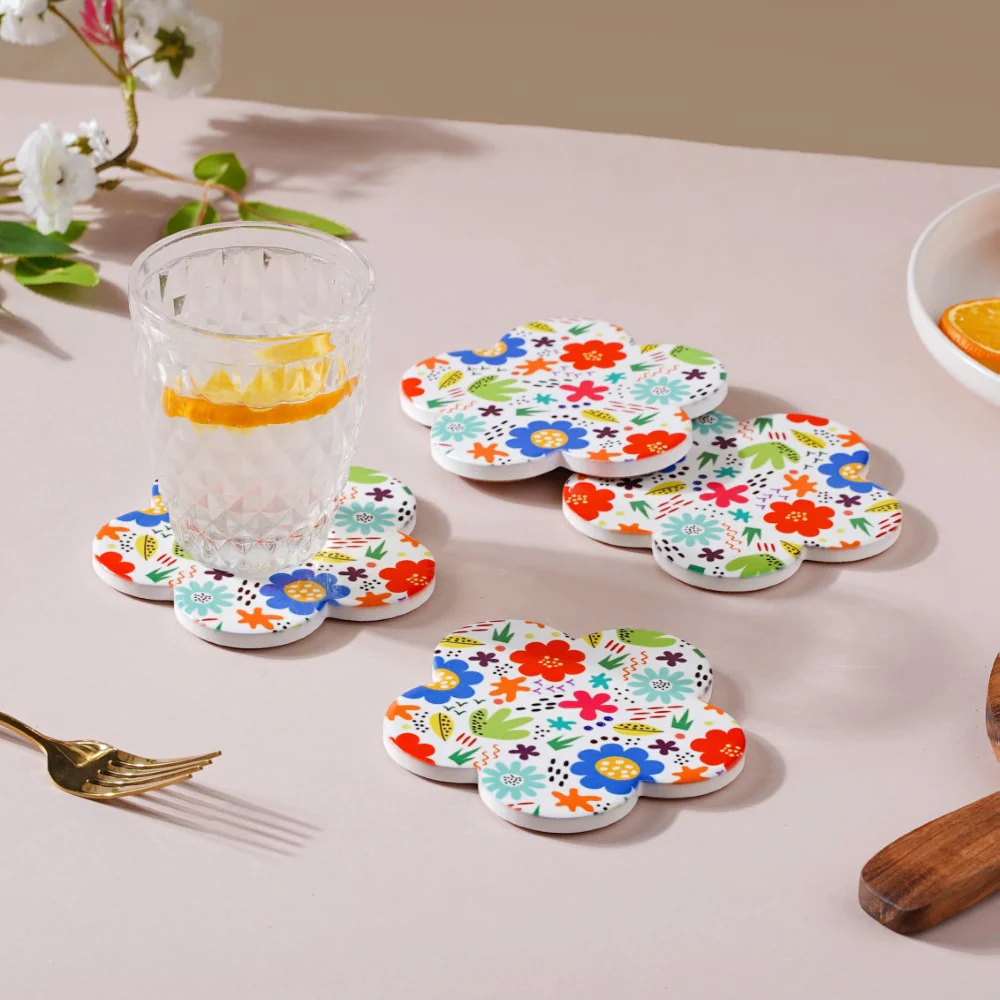 Springy Zest Flower Ceramic Coaster Set Of 4 - Image 9