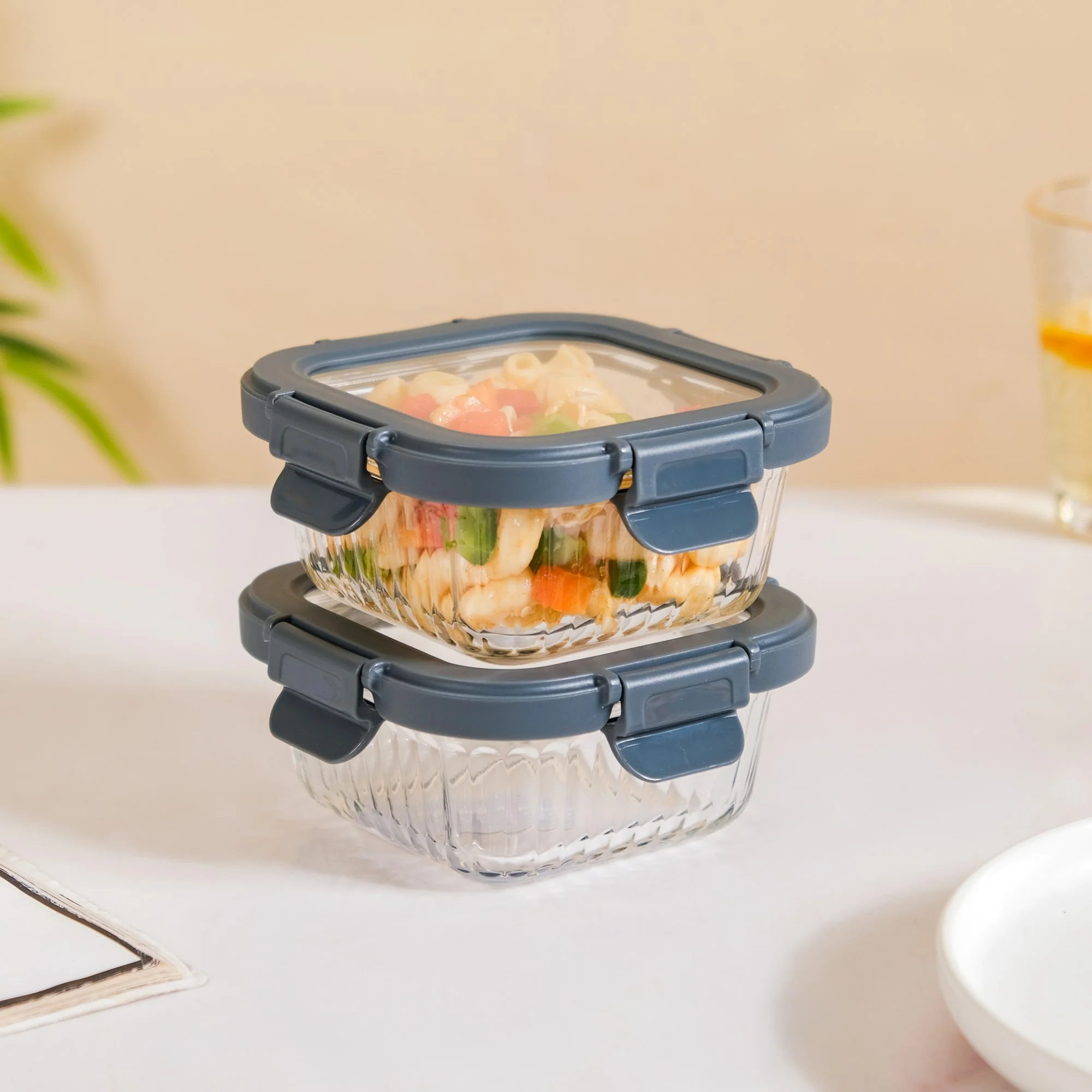 Square Airtight Microwave Safe Glass Lunch Box Set Of 2 300ml - Image 3