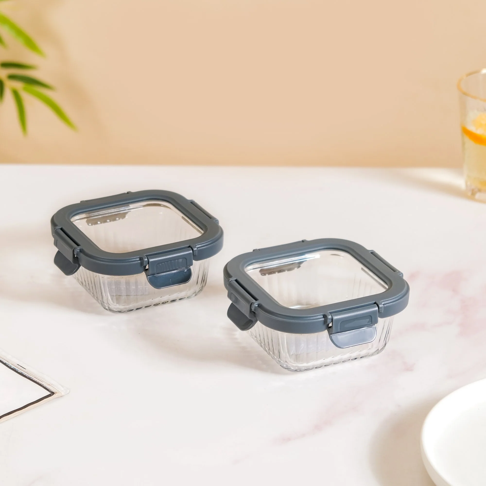 Square Airtight Microwave Safe Glass Lunch Box Set Of 2 300ml - Image 4