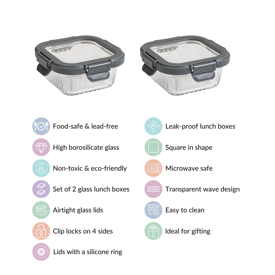 Square Airtight Microwave Safe Glass Lunch Box Set Of 2 300ml - Image 6