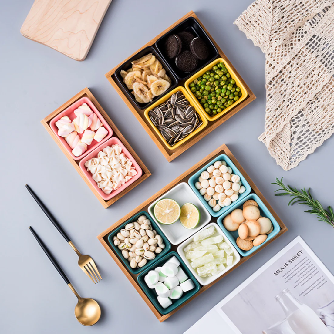 Square Bowls and Wooden Trays - Image 3