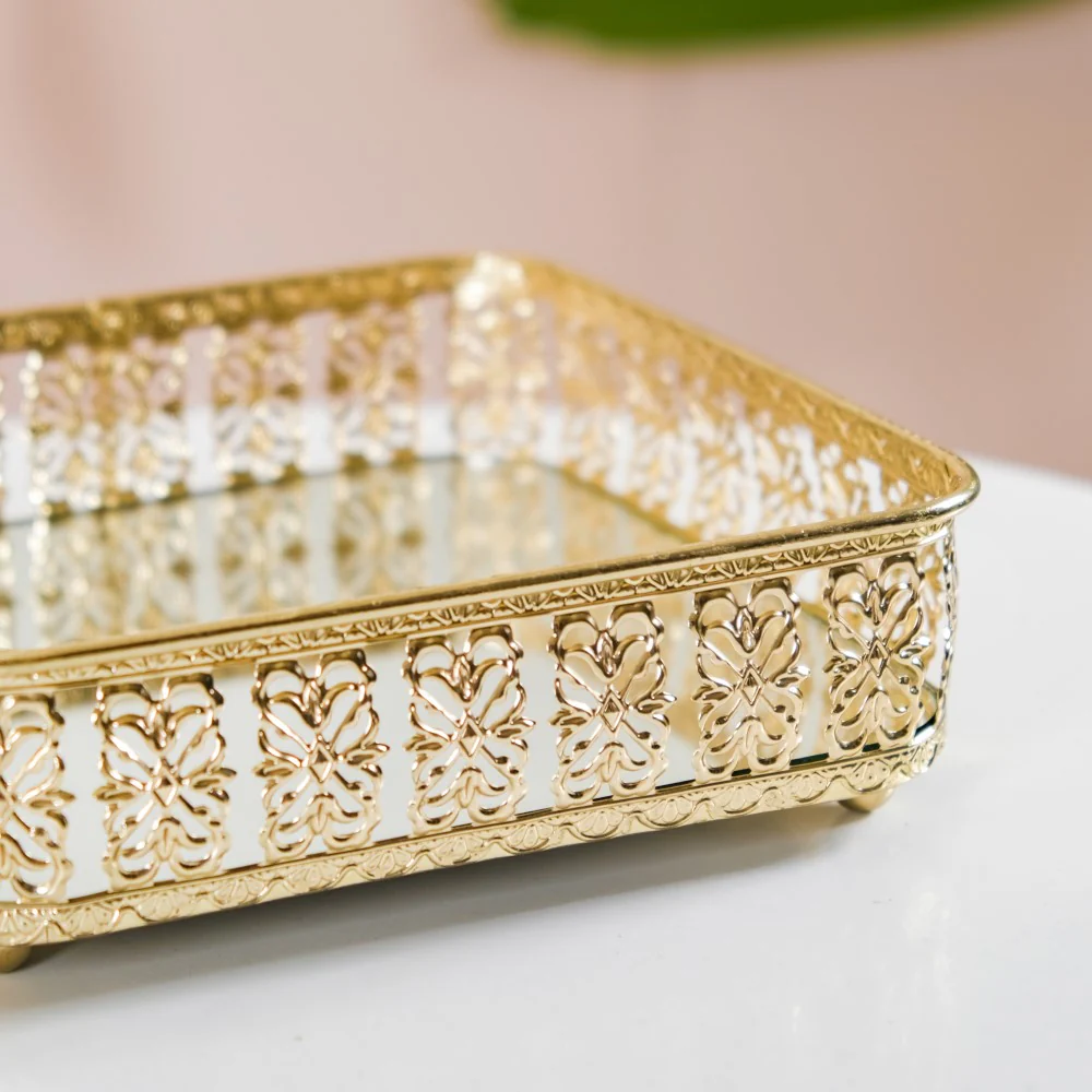 Square Gifting Tray With Mirror Gold Small - Image 14
