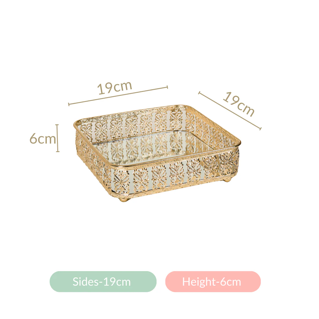 Square Gifting Tray With Mirror Gold Small - Image 8