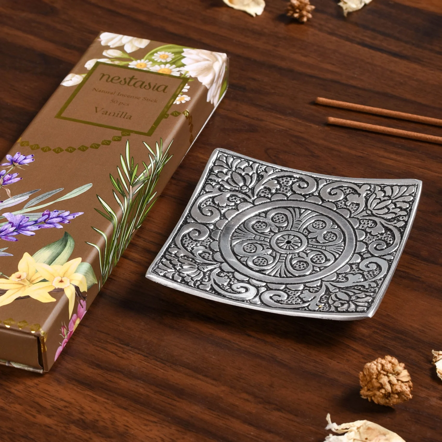 Square Incense Holder With Vanilla Incense Sticks - Image 2