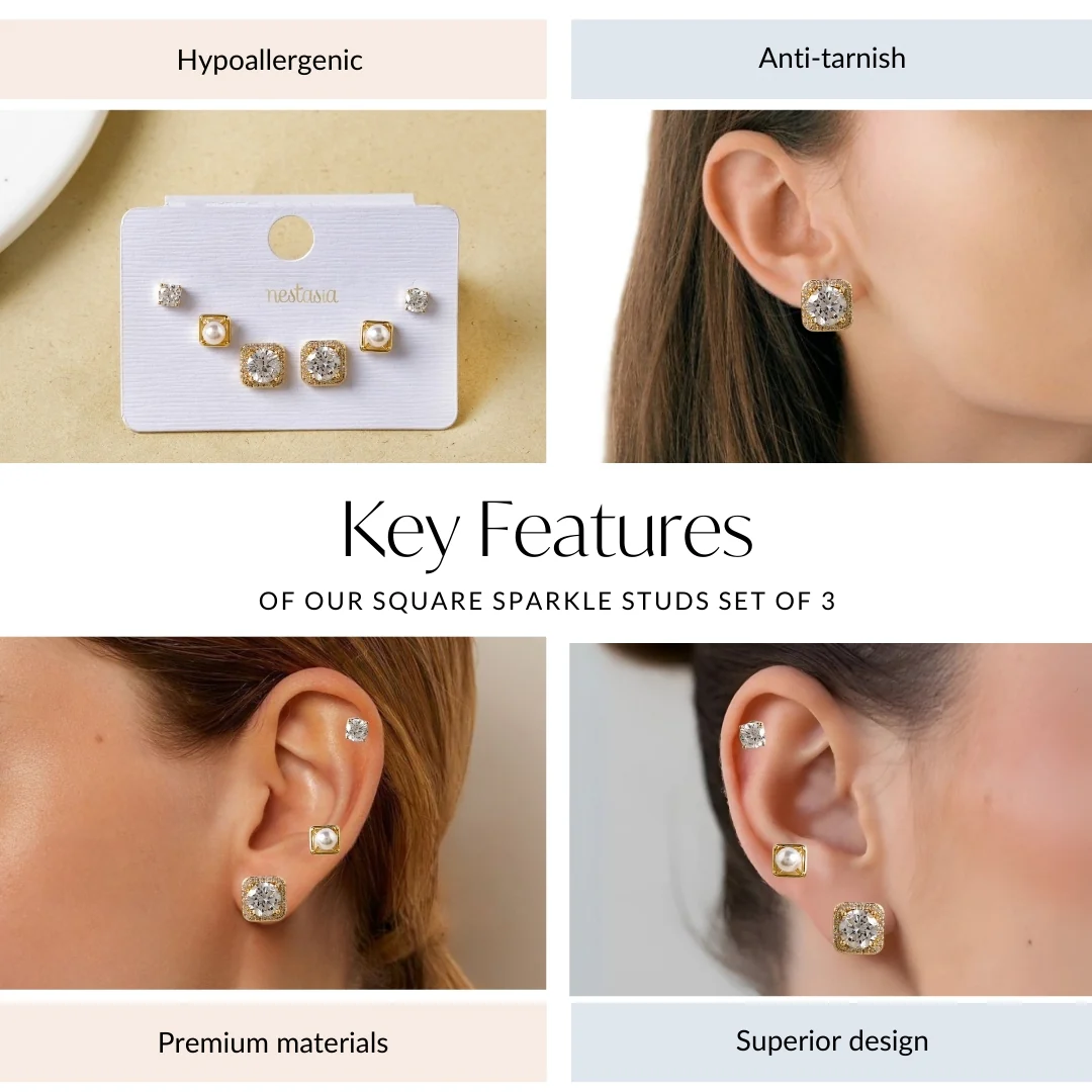 Square Sparkle Studs Set Of 3 - Image 4