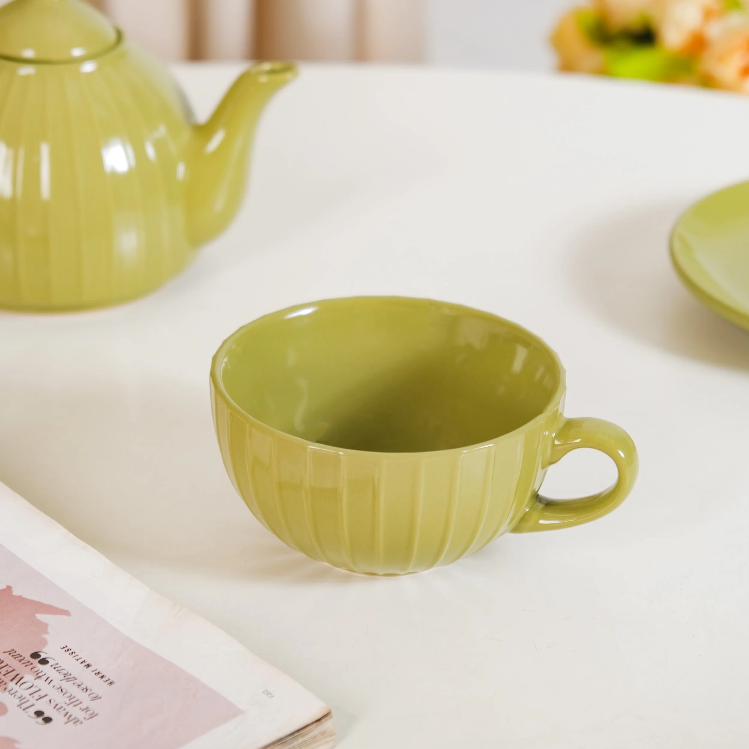 Stackable Ambrosia Teapot And Cup With Saucer Olive Green - Image 8