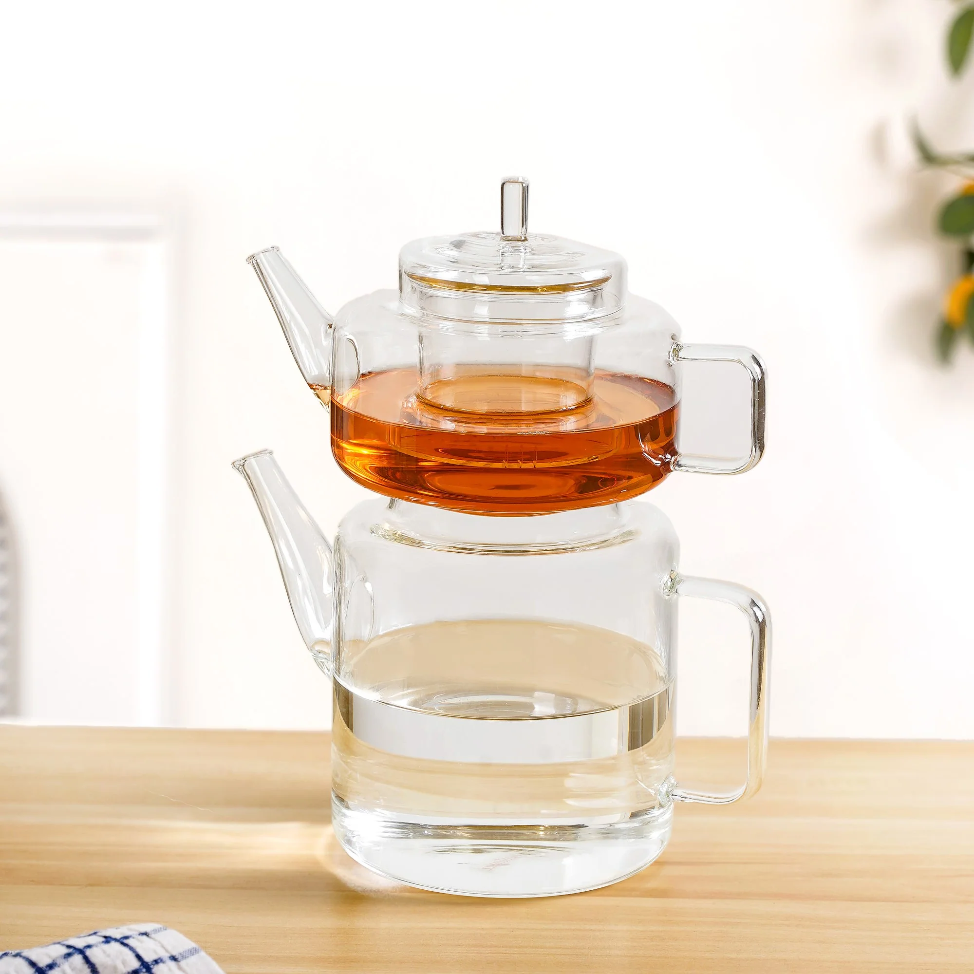 Stackable Double Tea Pot With Infuser Set Of 2