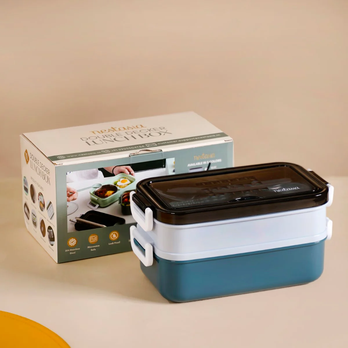 Stackable Insulated Lunch Box With Cutlery Blue 1050ml - Image 9