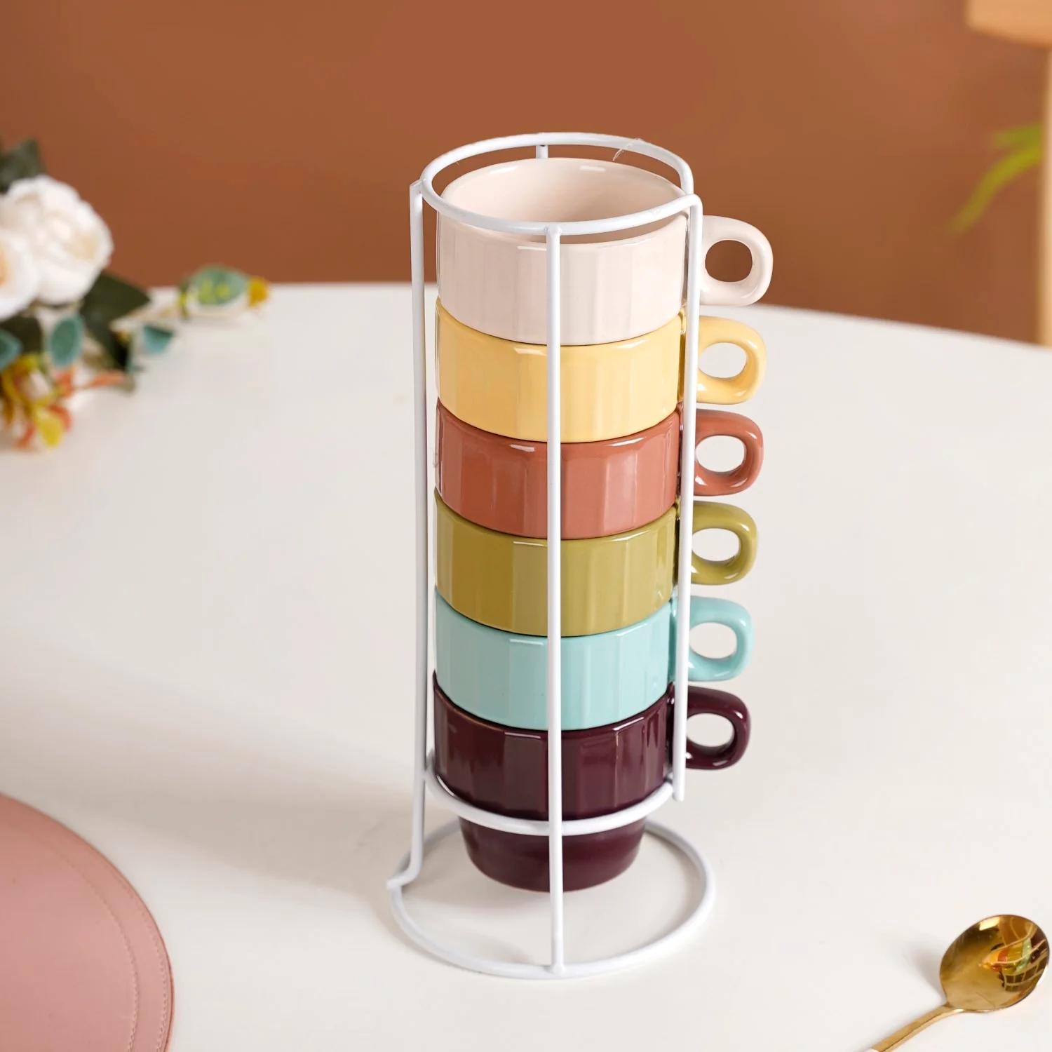 Stackable Mini Tea Cup Set Of 6 Kaori Sunset Hues 90ml - Image 2