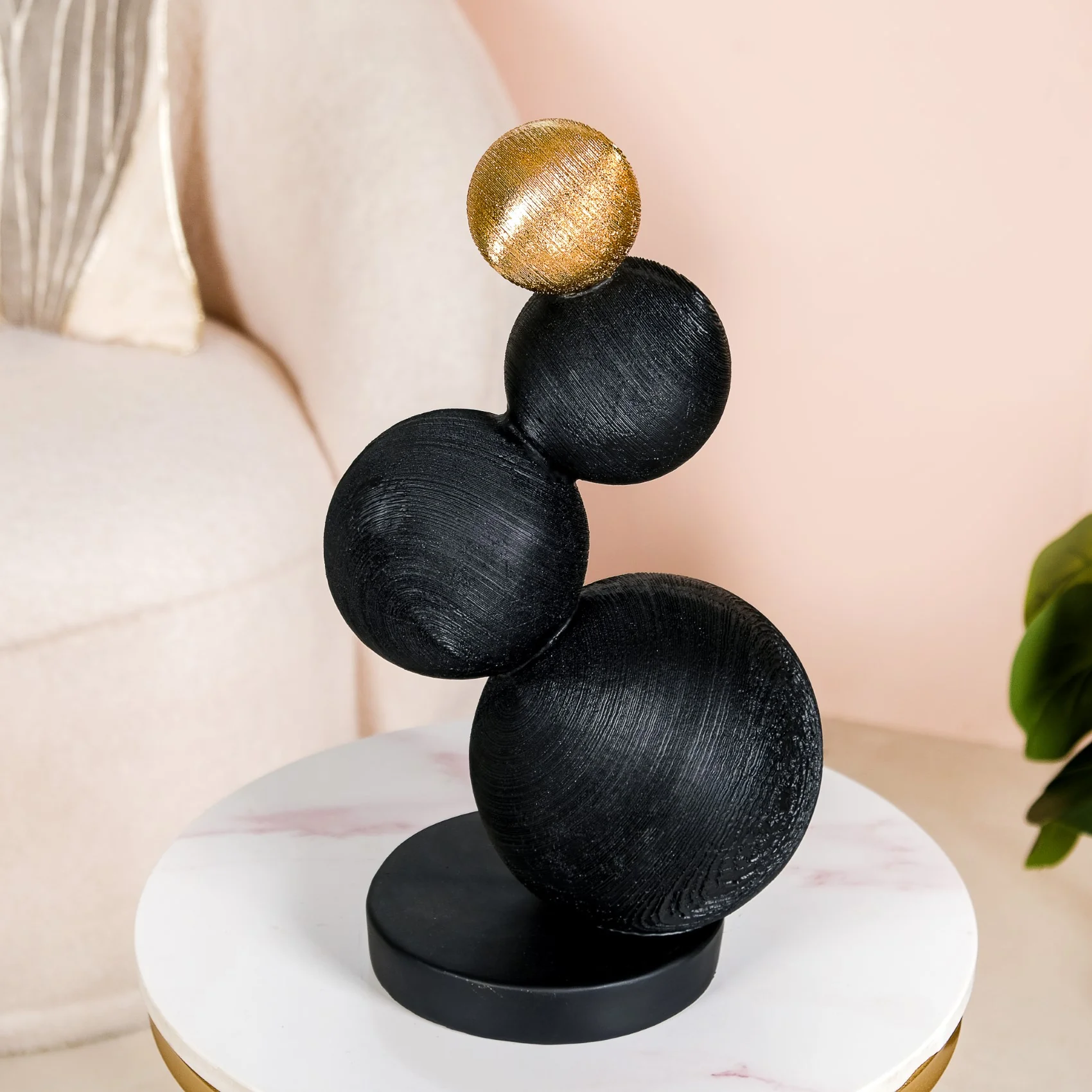 Stacked Modern Sphere Sculpture Black And Gold - Image 10