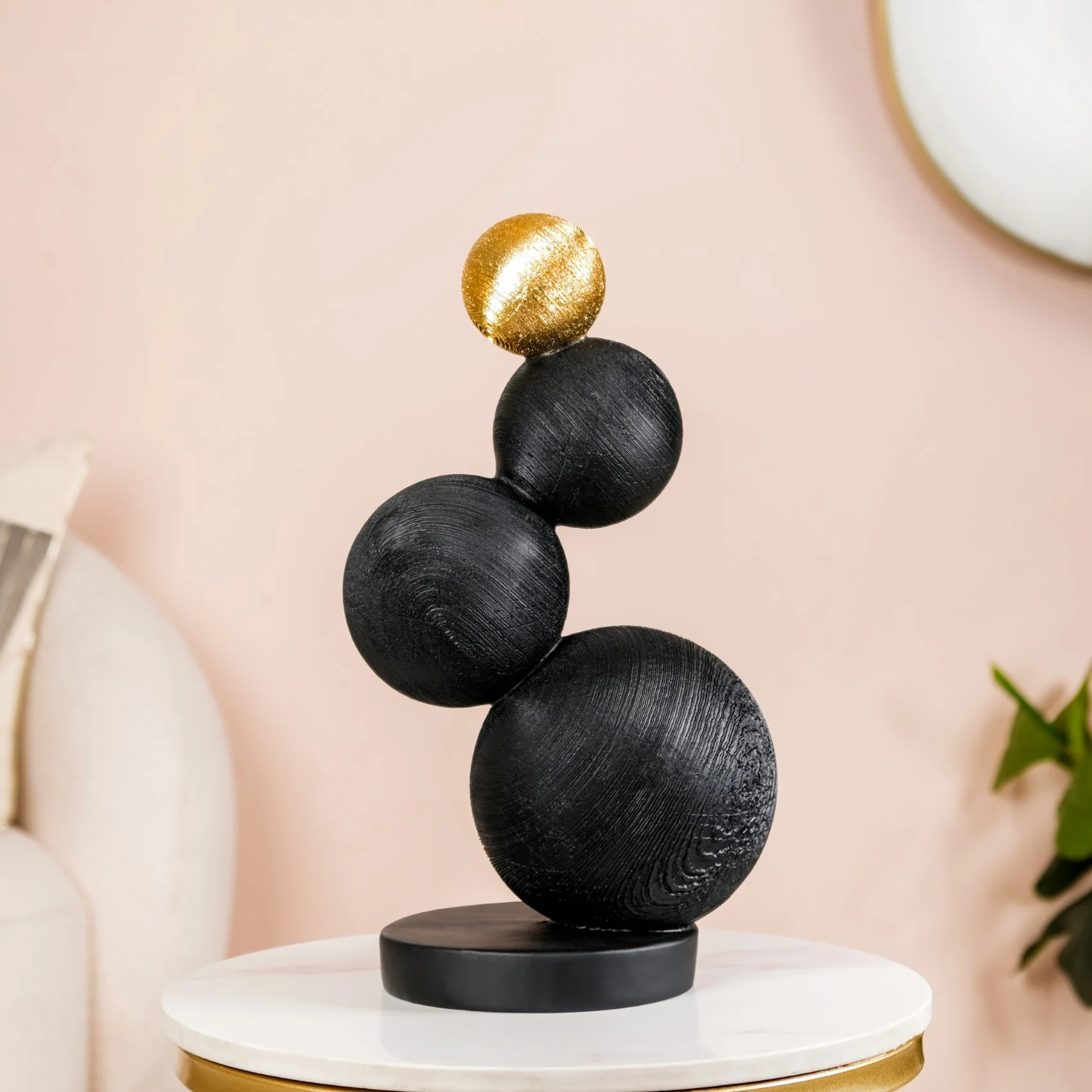 Stacked Modern Sphere Sculpture Black And Gold - Image 3