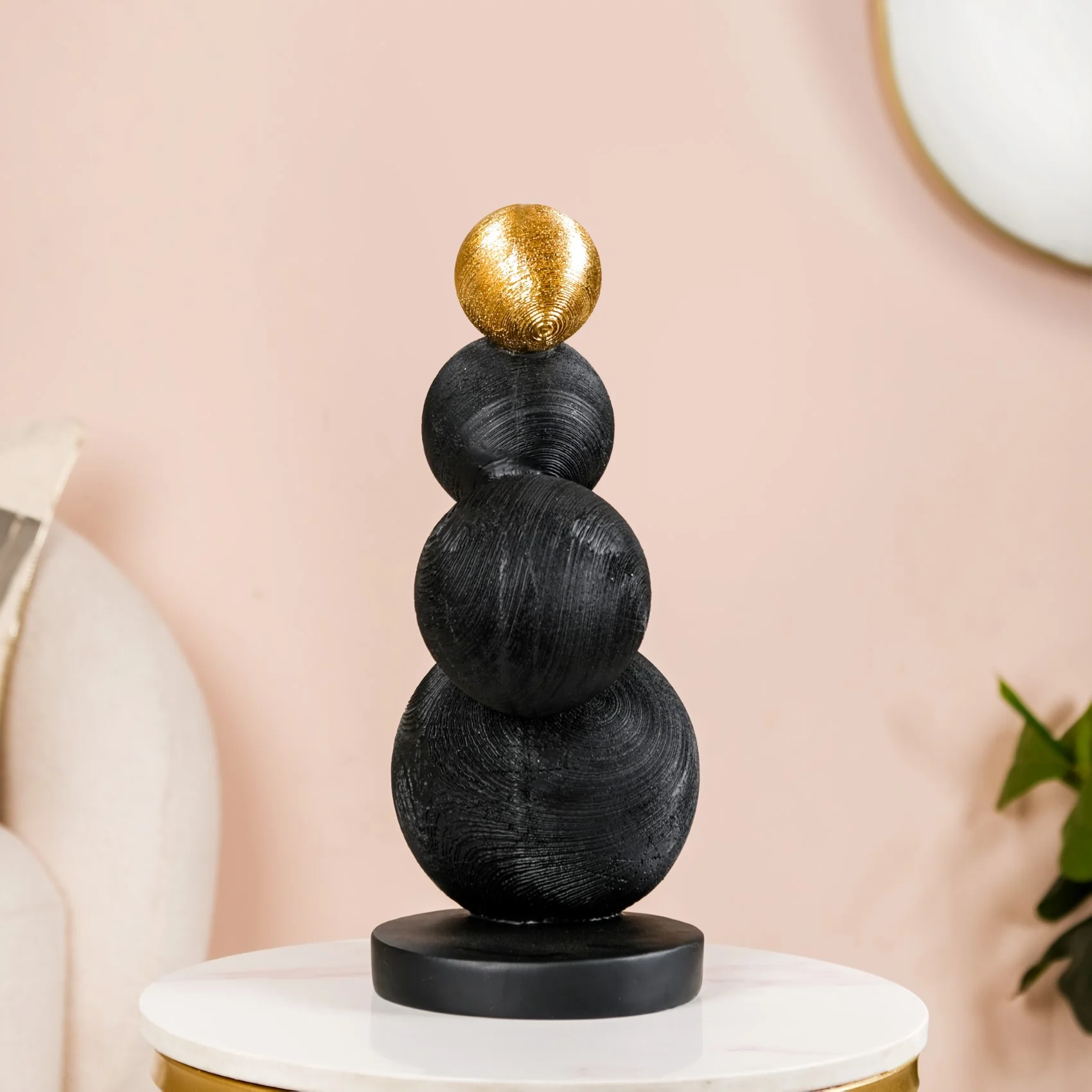 Stacked Modern Sphere Sculpture Black And Gold - Image 6