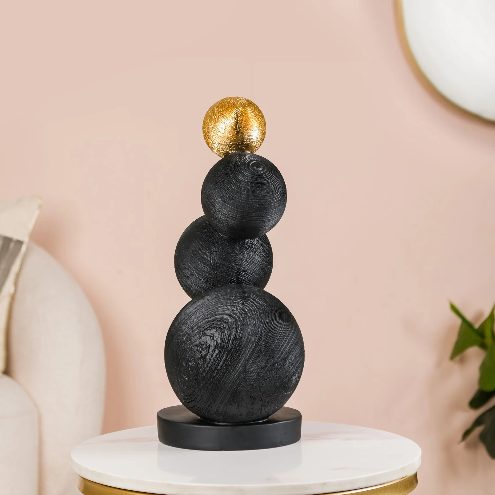 Stacked Modern Sphere Sculpture Black And Gold - Image 7