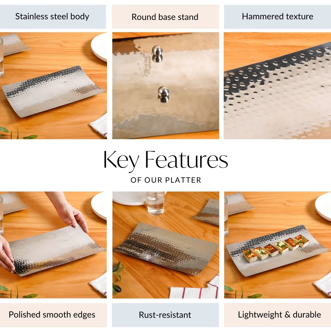 Stainless Steel Curved Rectangular Serving Platter 30x18cm - Image 4