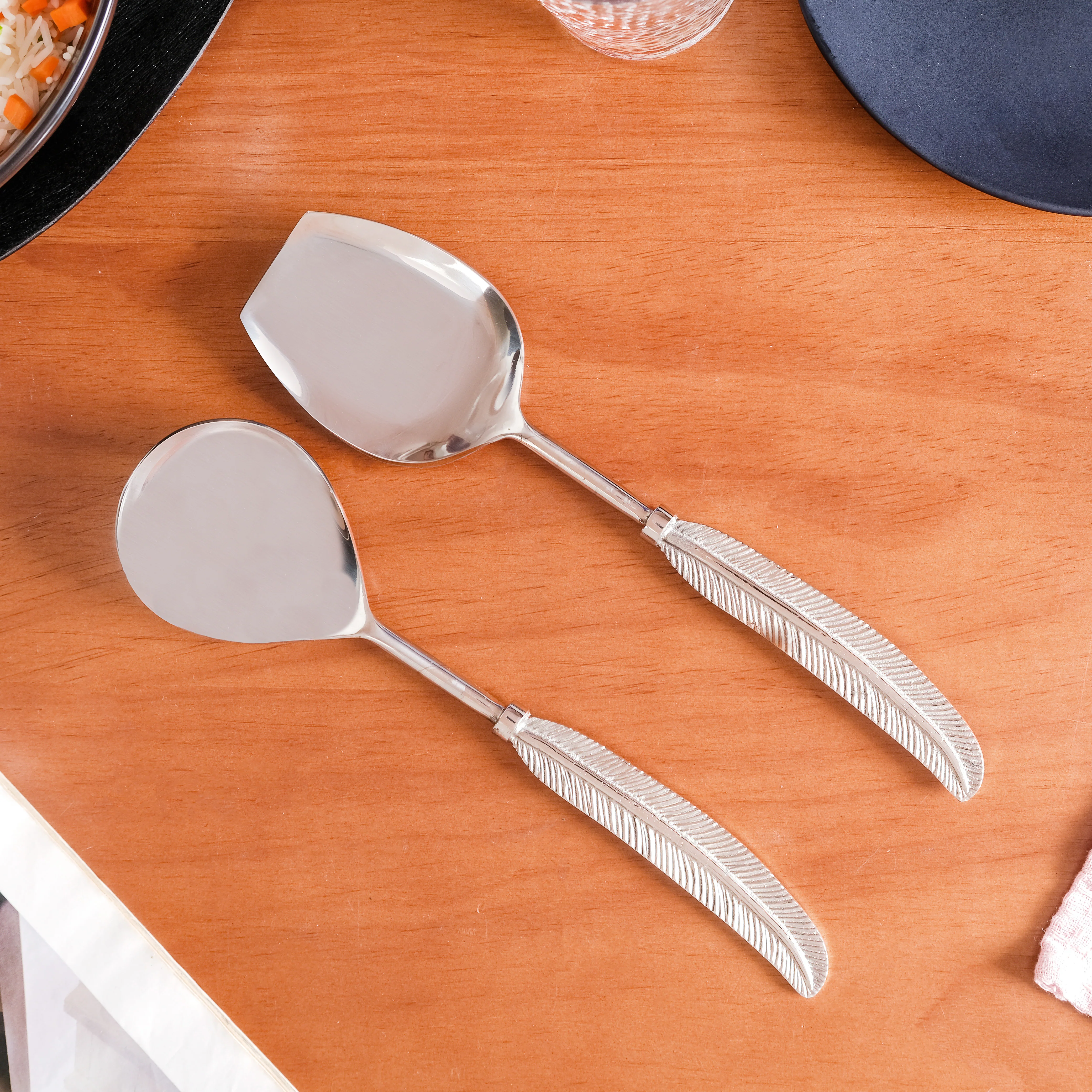 Stainless Steel Feather Serving Spoon Set Of 2
