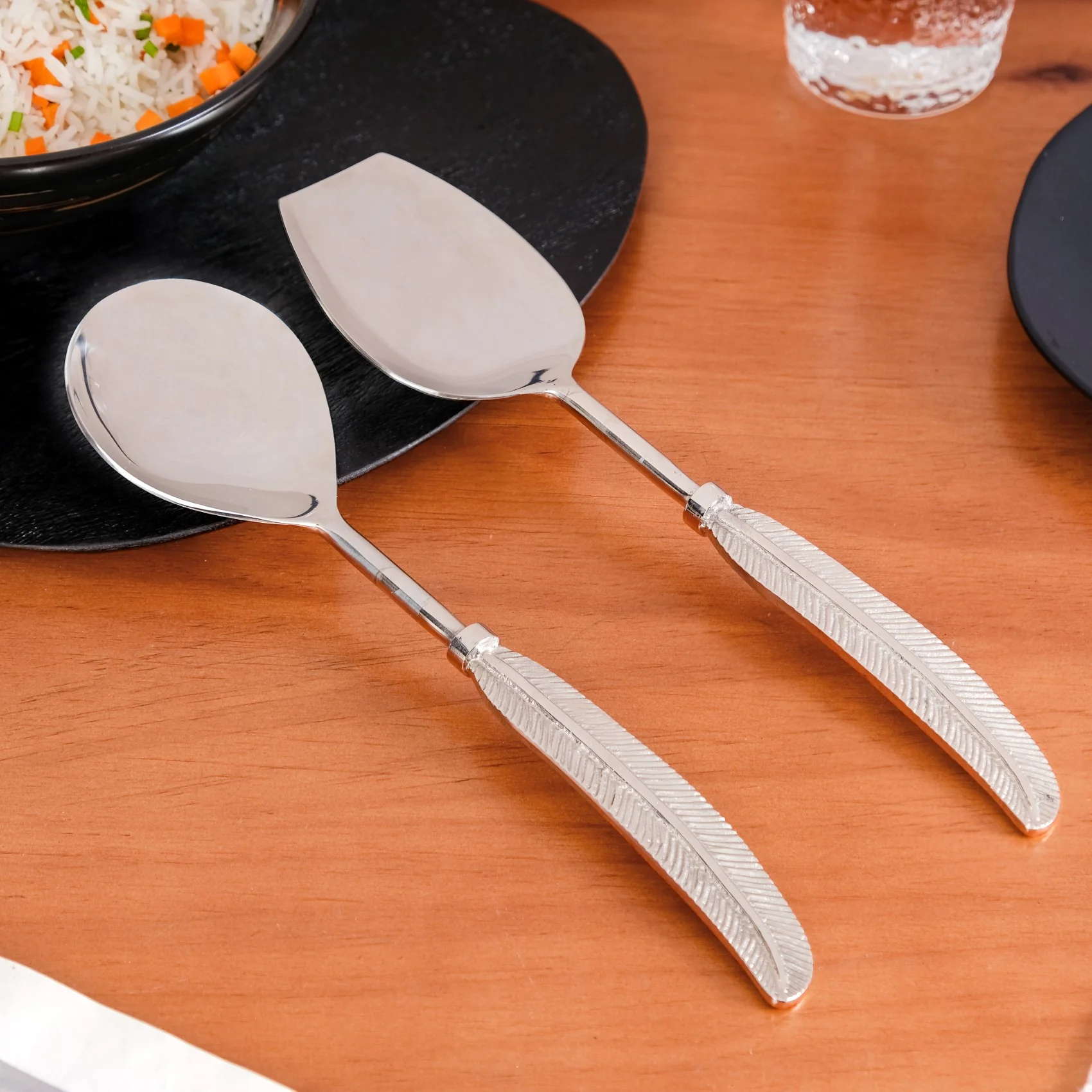 Stainless Steel Feather Serving Spoon Set Of 2 - Image 3