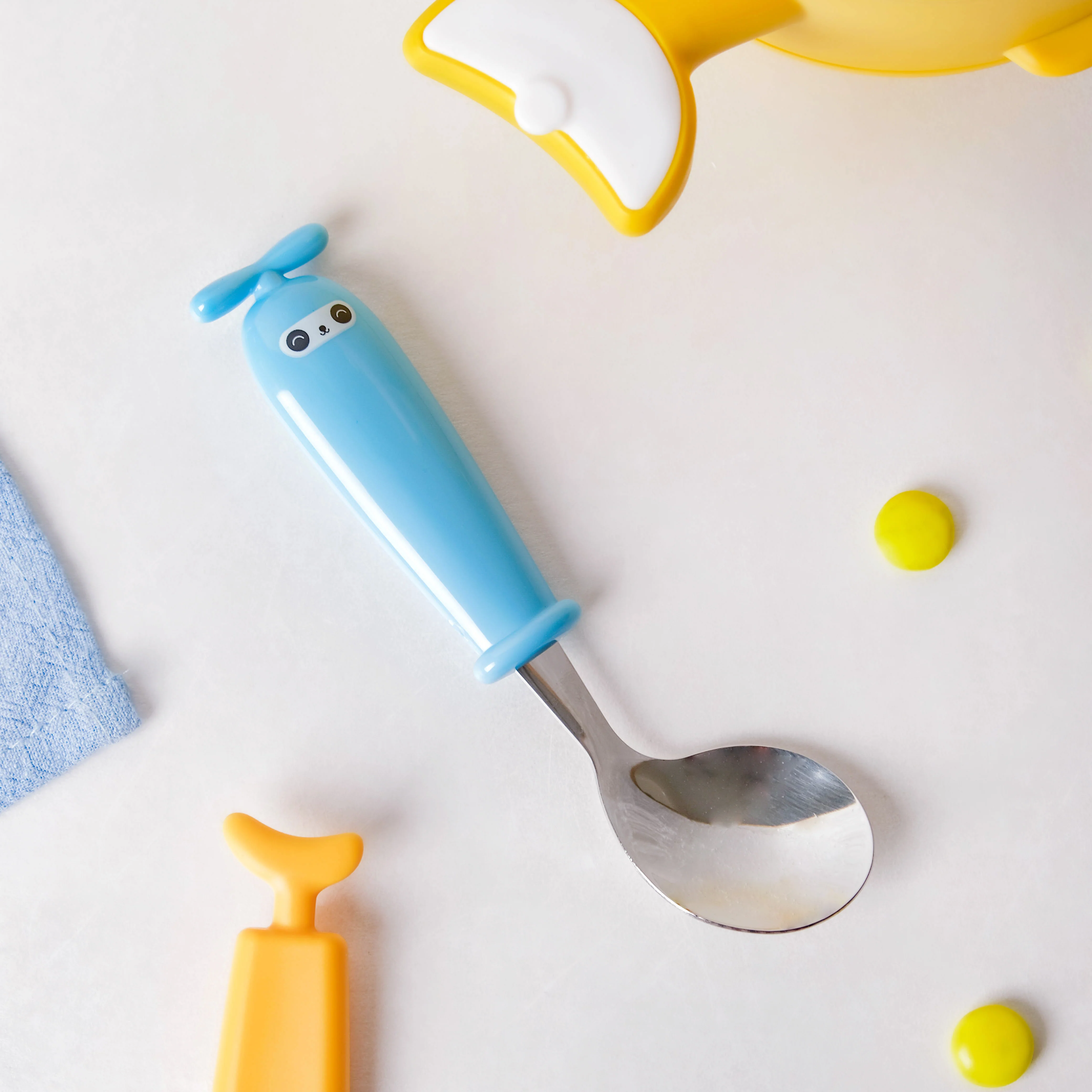 Stainless Steel Kids Feeding Spoon Blue