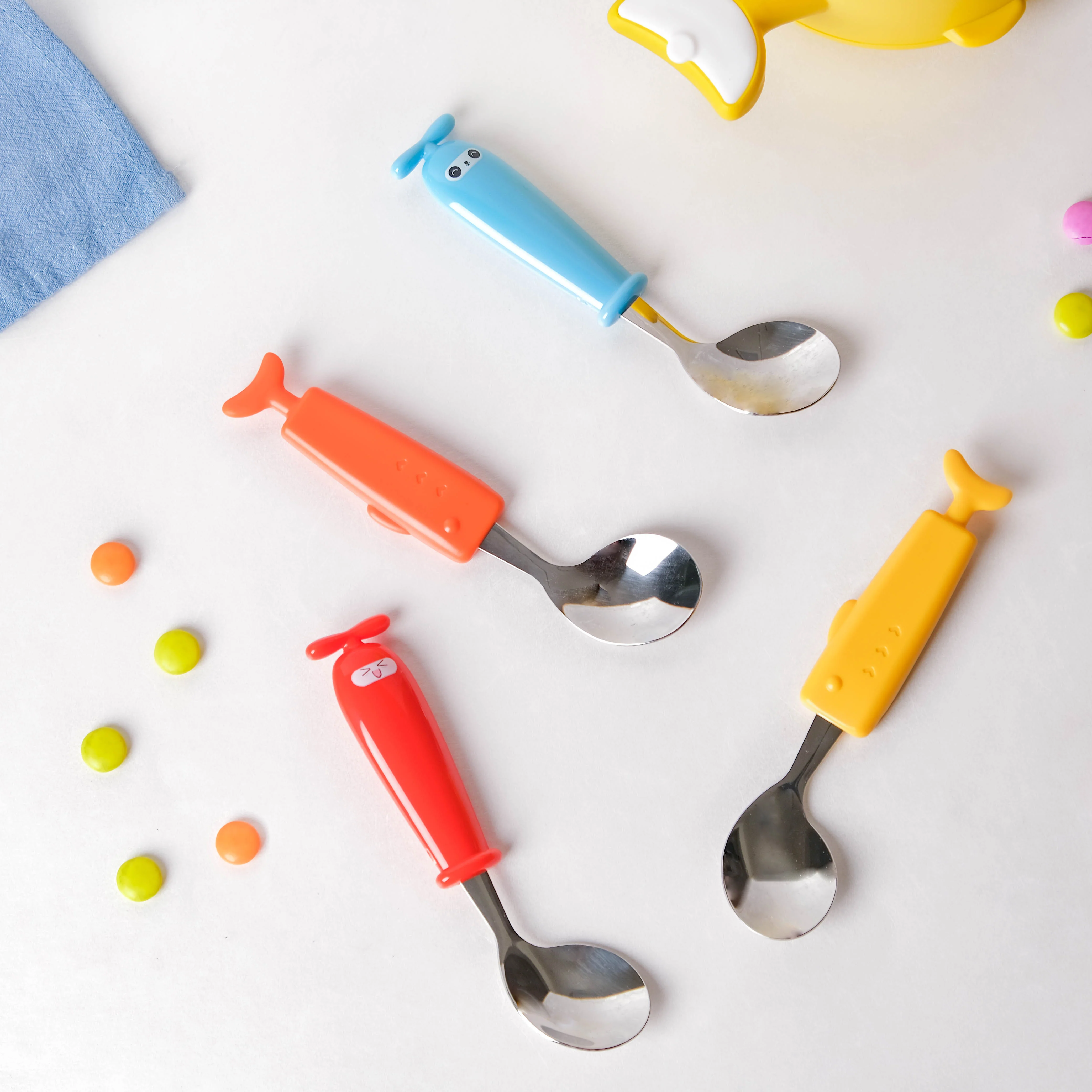 Stainless Steel Kids Feeding Spoon Blue - Image 6