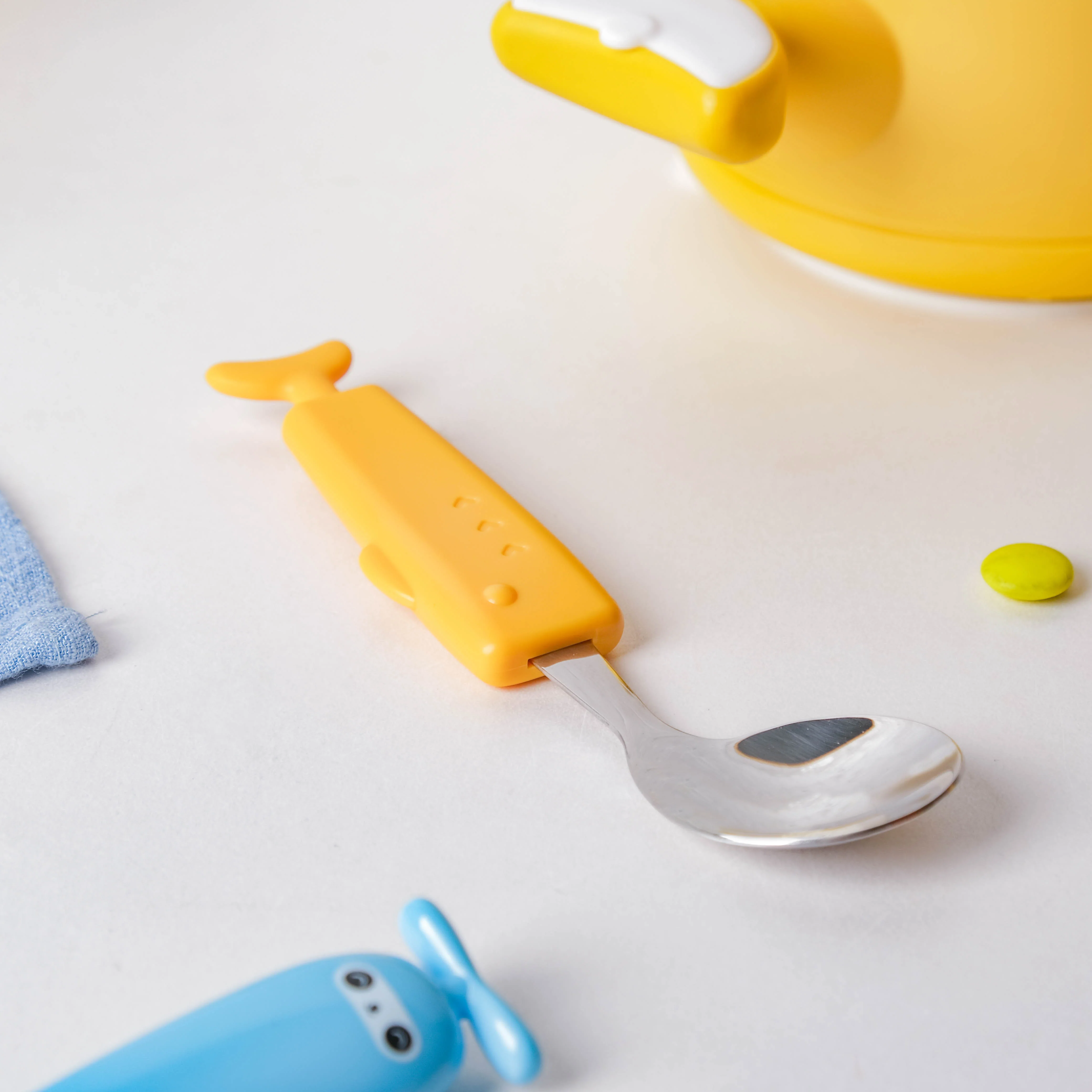 Stainless Steel Kids Feeding Spoon Yellow - Image 5