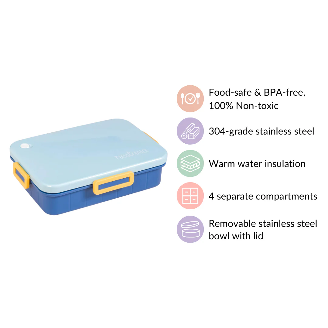 Stainless Steel Lunch Box With 4 Compartments Blue 900ml - Image 10