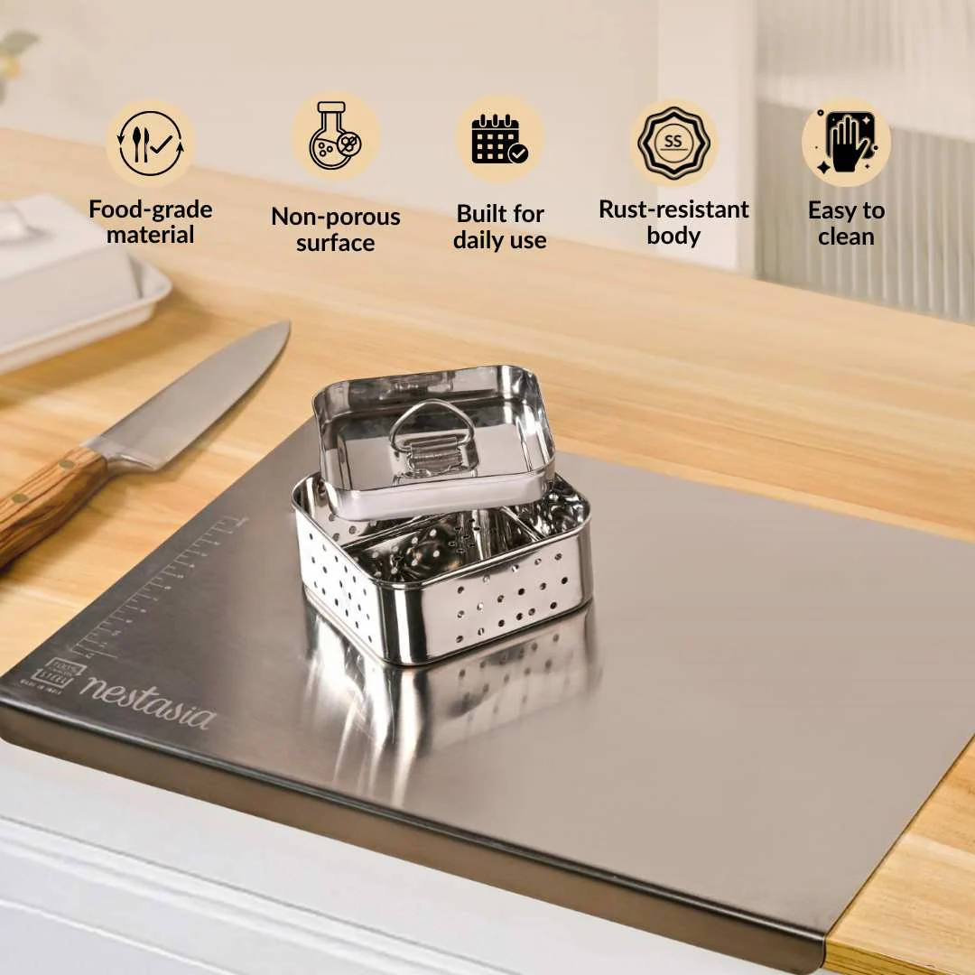 Stainless Steel Paneer Maker And Chopping Board Set Of 2 - Image 2
